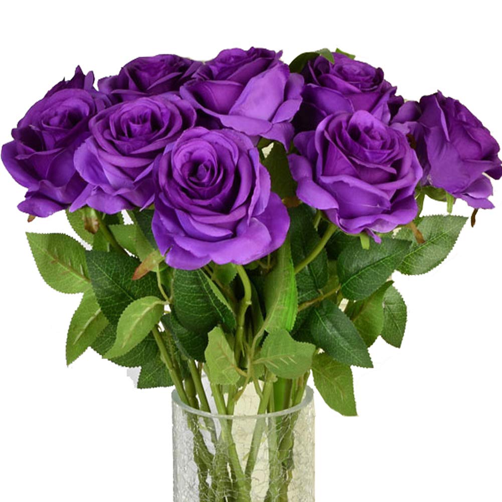 Amzali Artificial Silk Roses - Real Looking Blush Purple Fake Flowers with Long Stems for Home Decor, Wedding Bouquets, Centerpieces, Bridal Showers, Birthday Parties & Garden Floral Arrangements | Perfect for Wedding Decorations, Table Centerpieces, and Romantic Home Decor