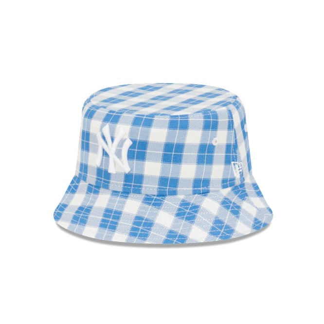 New Era New York Yankees Plaid Blue White Bucket Hat for Men & Women - Stylish Baseball Cap for Outdoor Sports, Beach & Summer Fashion