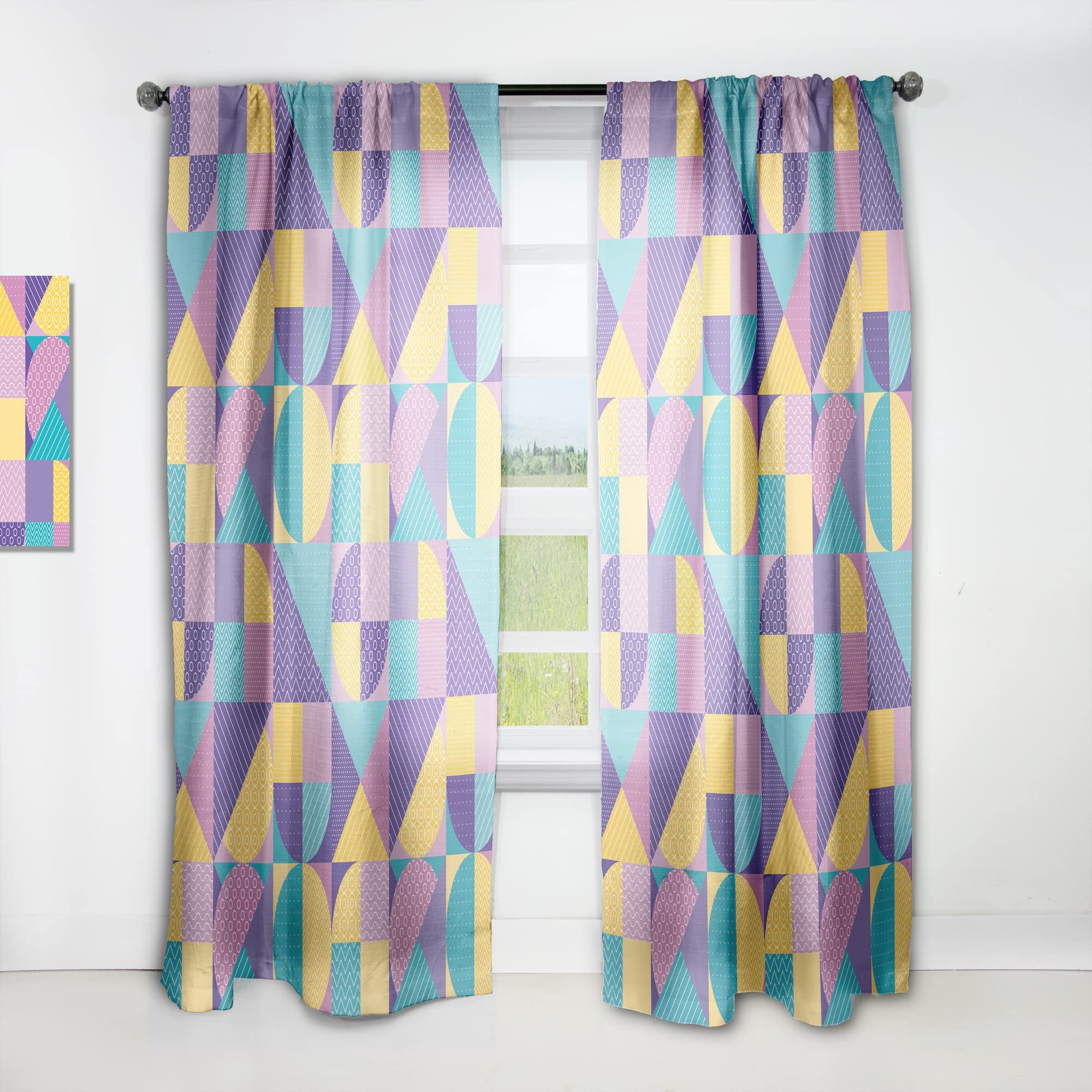 Geometric Pastel Abstract Curtains - Thermal Insulated Single Panel (52x95 inches) for Bedroom & Living Room - Modern Window Drapes for Home Decor & Light Control