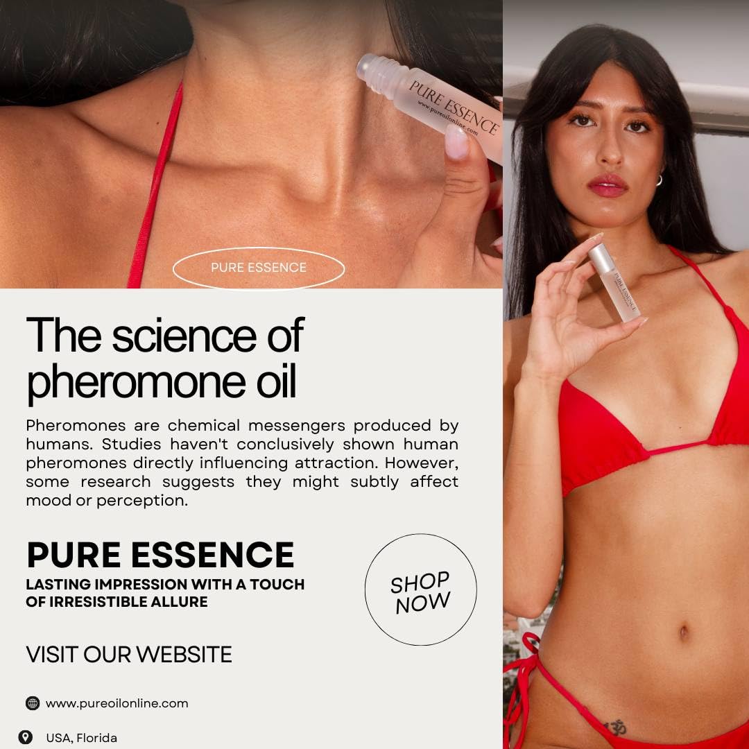 Pure Essence Pheromone Oil - Original Pheromone Infused Essential Oil for Men & Women | TSA Approved 1/3 oz (10ml) | Clean Euphoric Fragrance for Attraction, Dating & Confidence Boosting