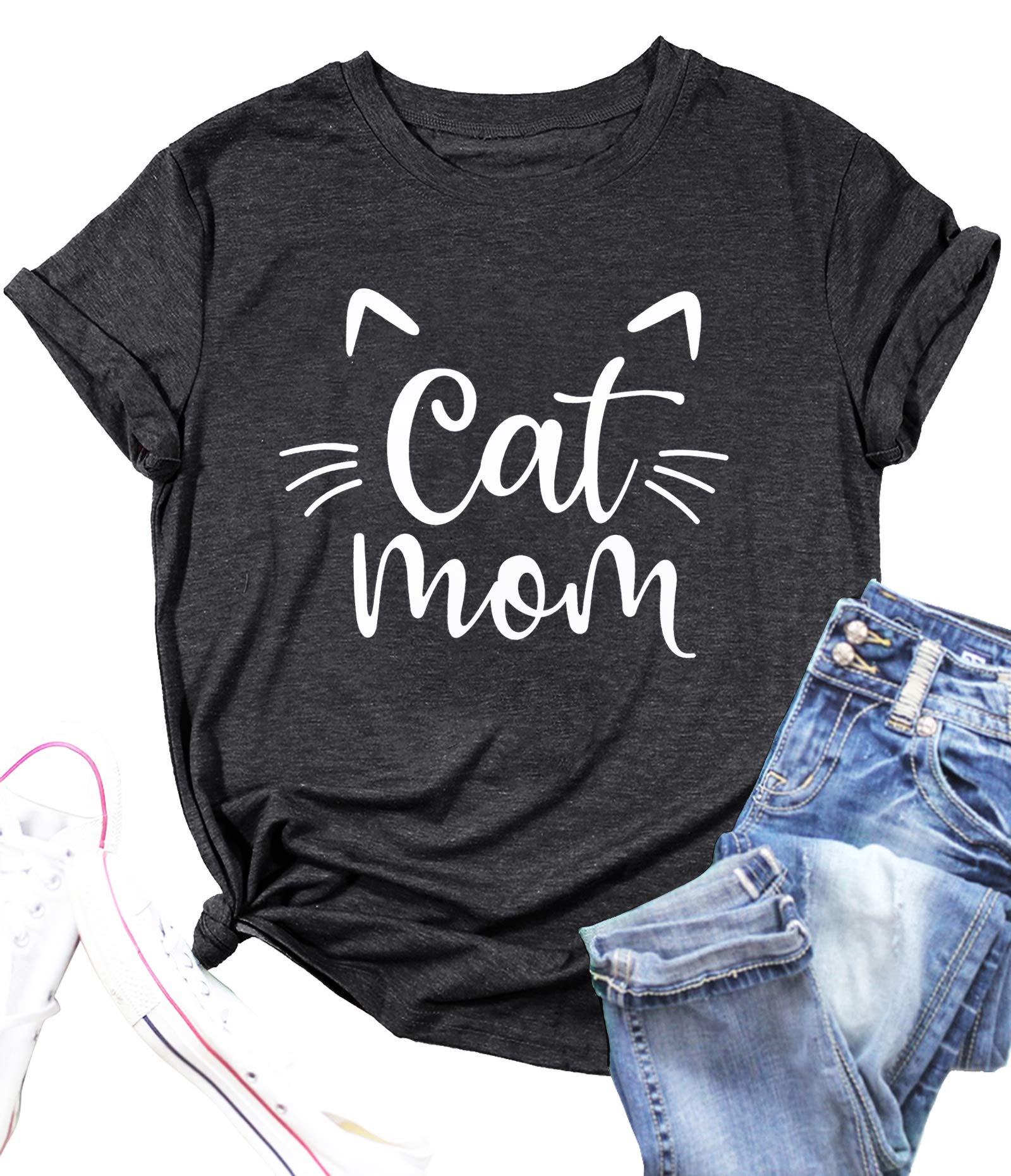 Funny Cat Mom T-Shirts for Women - Cute Cat Mama Graphic Tees - Perfect Pet Lover Gifts for Cat Owners - Ideal for Casual Wear, Cat Parties & Animal Shelter Volunteering