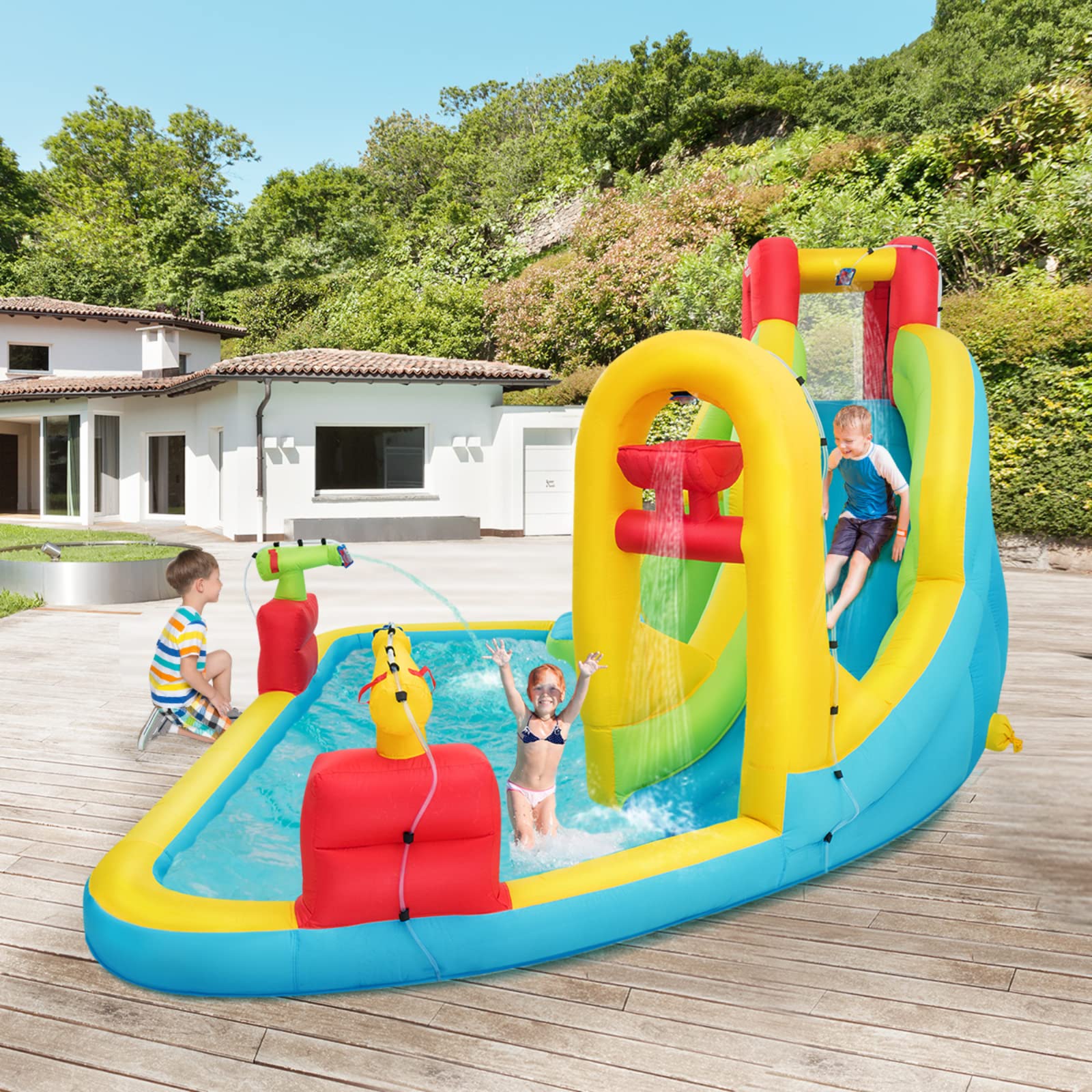 BOUNTECH Inflatable Water Slide - Mega Waterslide Park for Kids & Adults, Backyard Splash Pool with Water Basin & Climbing Wall - Outdoor Summer Party Fun for Family Gatherings, Birthday Gifts & Poolside Entertainment