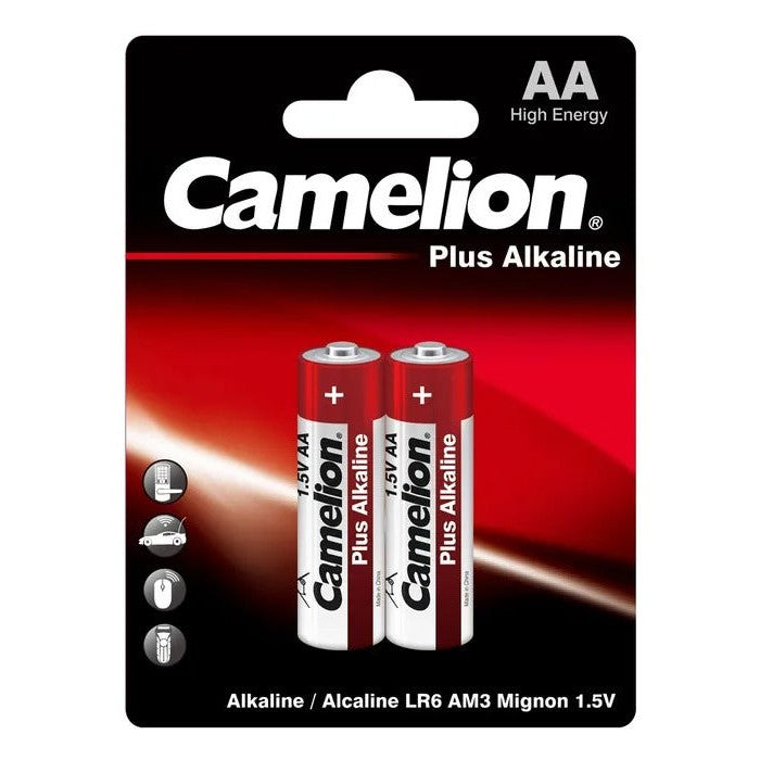 Camelion Plus Alkaline 1.5V AA Batteries (2-Pack) - Bulk 12 Pack Minimum Order - Long-Lasting Power for Toys, Flashlights, Remote Controls & Electronics
