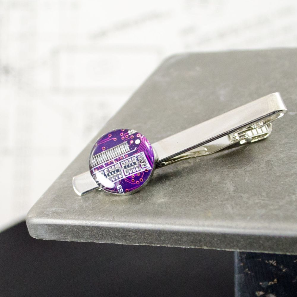 Recycled Circuit Board Tie Bar - Unique & Stylish Eco-Friendly Men's Accessory for Weddings, Business Meetings & Formal Events
