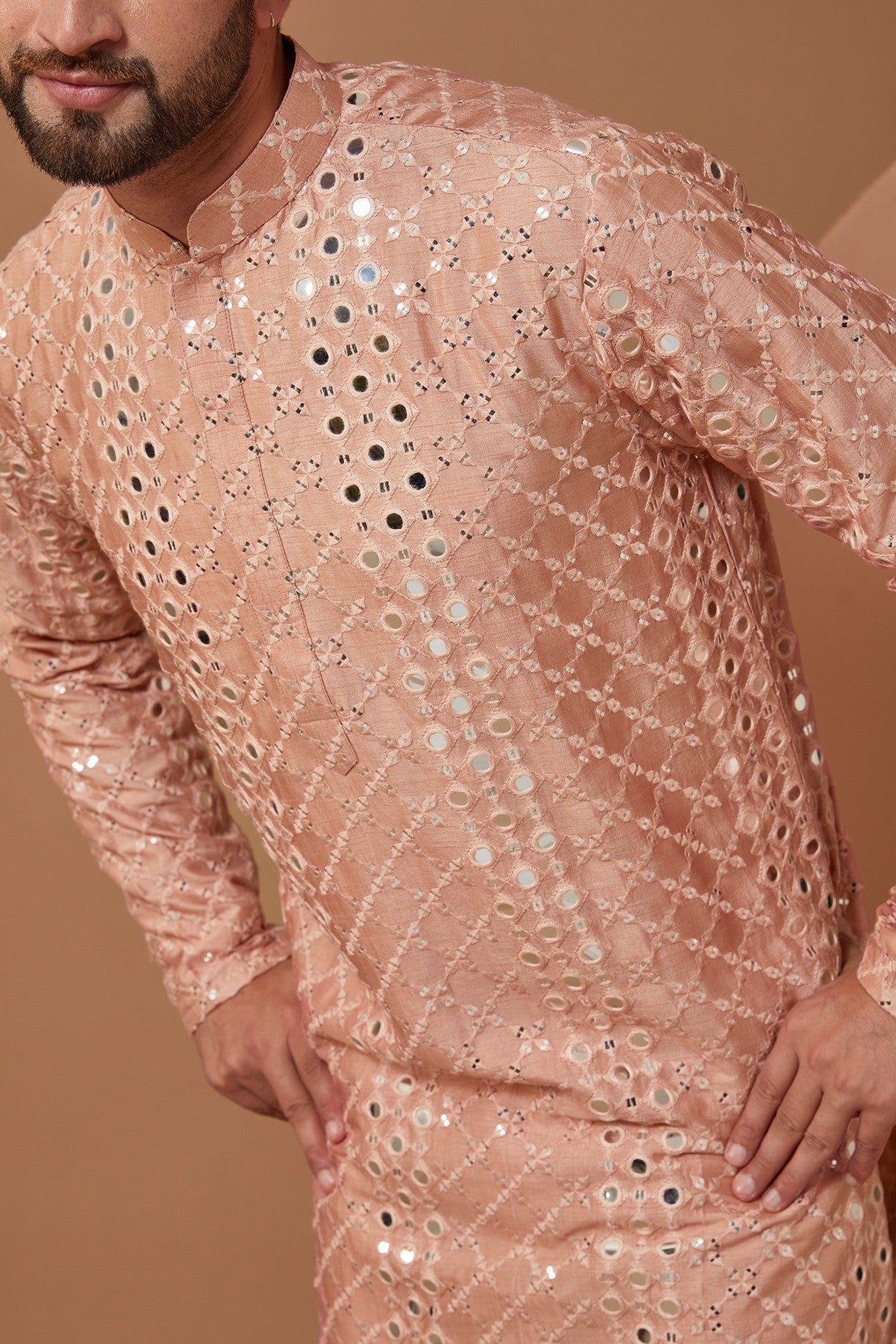 Peach Signature Mirrorwork Kurta - Embroidered Indian Tunic Top for Women | Perfect for Festivals, Weddings & Ethnic Wear
