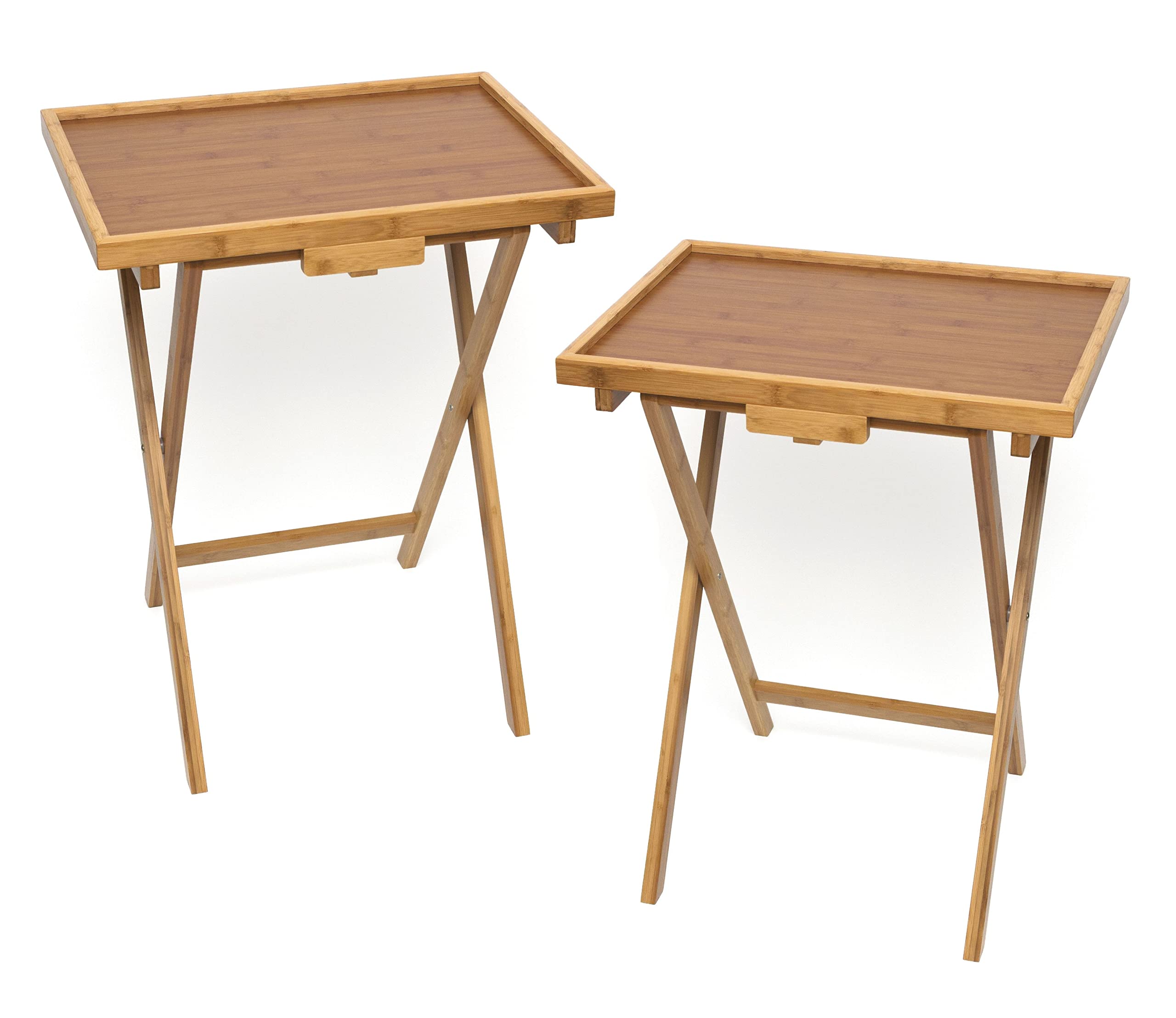 Lipper International Bamboo Wood Folding Snack Table Trays - Set of 2 | Portable Serving Tray for Kitchen, Home, Office & Playroom | Perfect for TV Dinners, Breakfast in Bed & Kids Snack Time