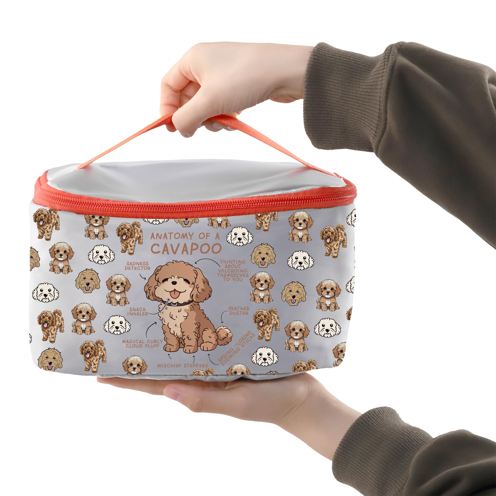 PXTIDY Cavapoo Themed Toiletry Organizer Bag - Perfect Gift for Cavapoo Lovers, Dog Moms & Owners - Waterproof Cosmetic Travel Case (Grey) - Ideal for Travel, Gym & Daily Organization