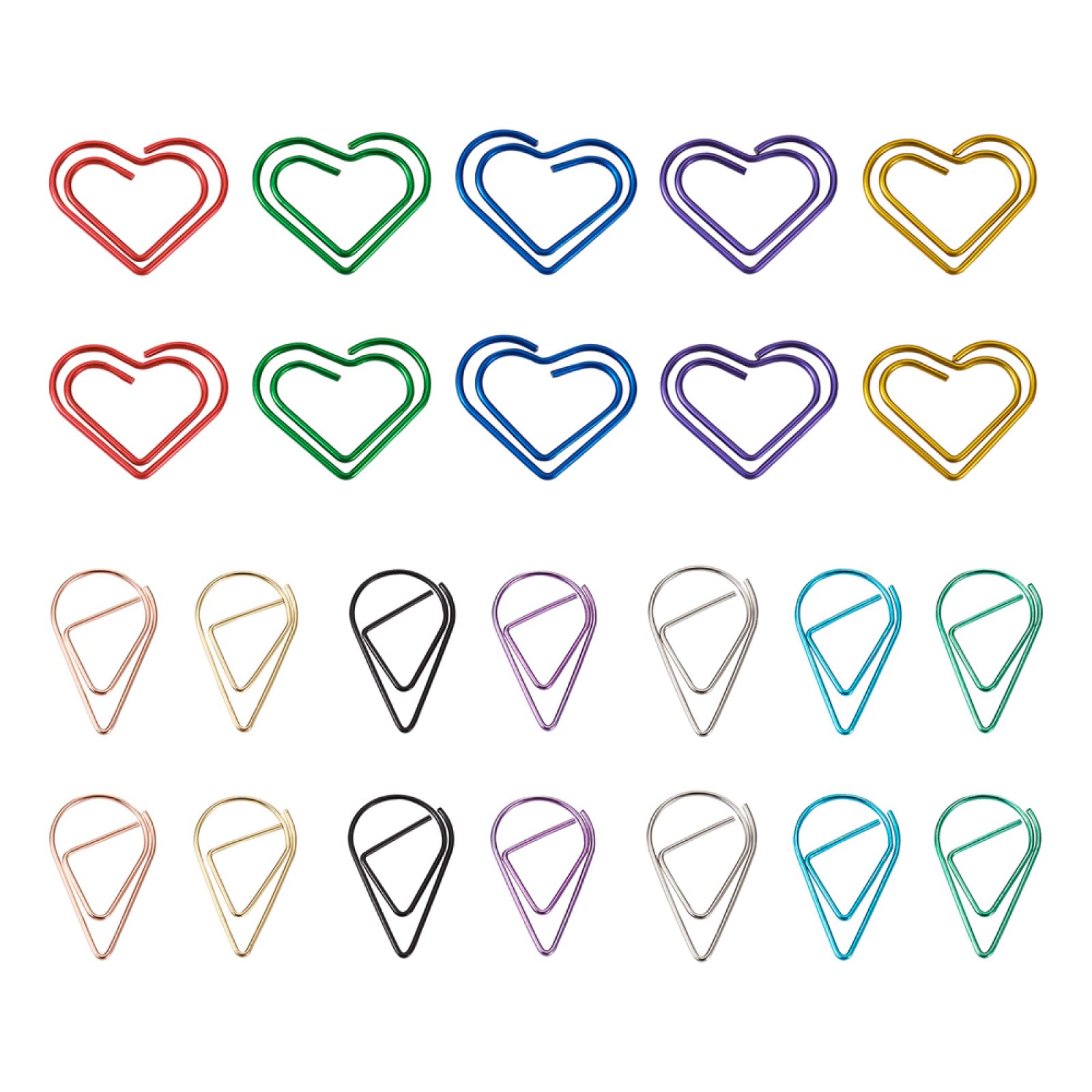120 Pcs Colorful Teardrop & Heart Shaped Metal Paper Clips - 15mm & 23mm Binder Clips for School, Office, Home Organization | Perfect for Scrapbooking, DIY Crafts & Document Filing