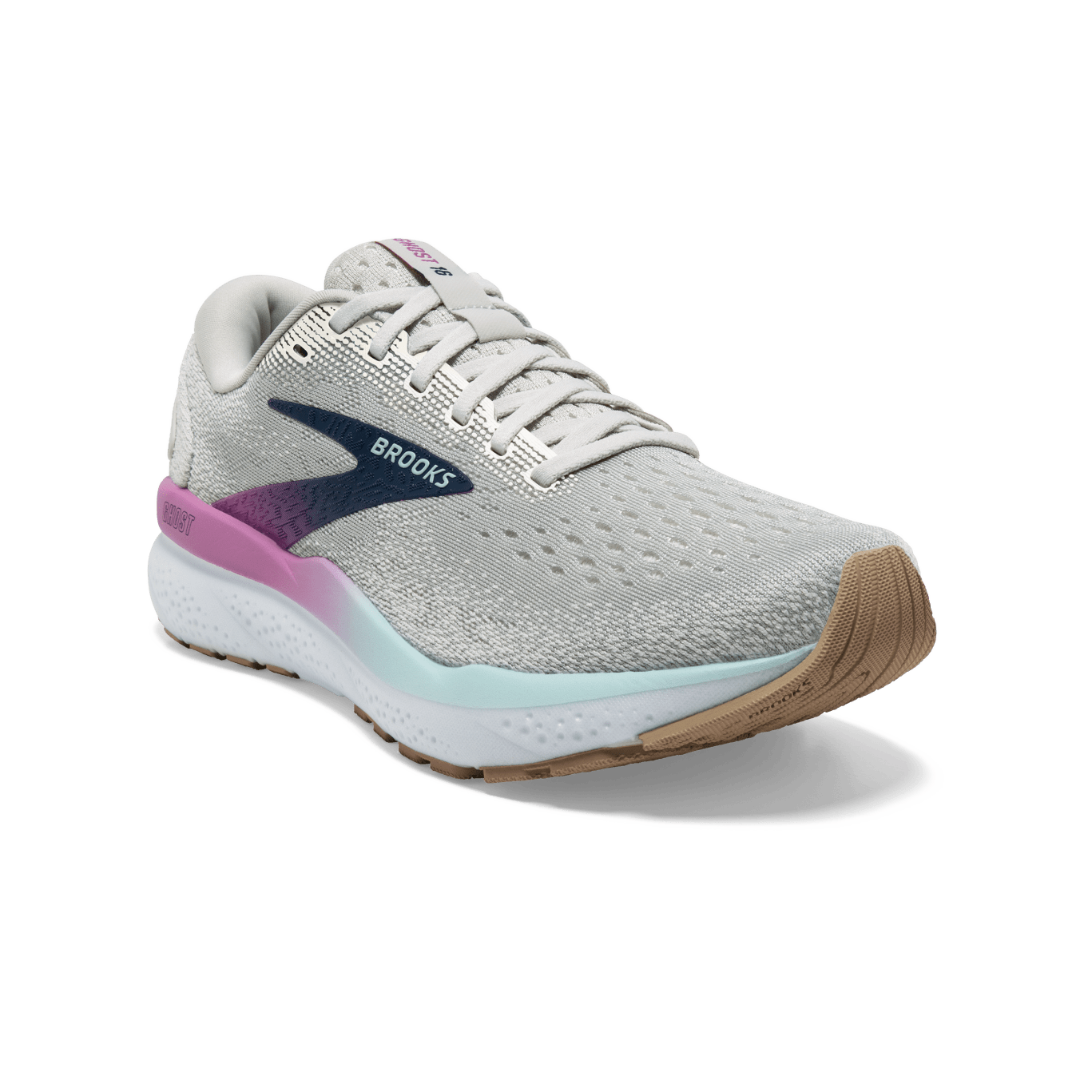 Brooks Ghost 16 Women's Running Shoes - White/Grey/Estate Blue (D Width) | Neutral Cushioned Road Running Shoes for Women | Perfect for Marathon Training, Daily Jogging & Gym Workouts