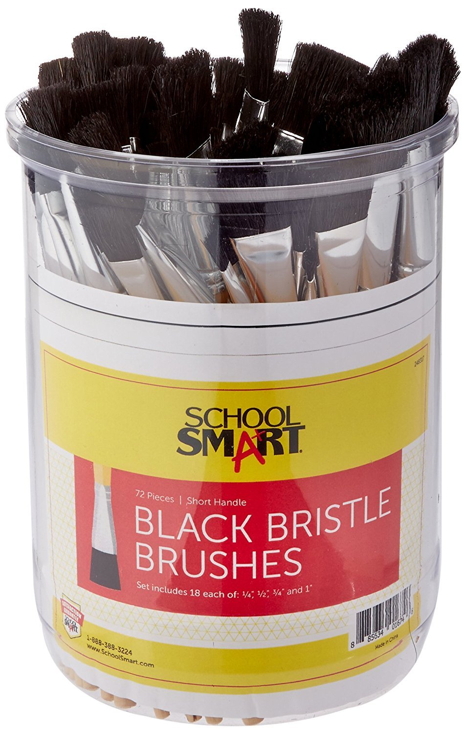 School Smart Interlocked Black Bristle Paint Brushes - Bulk Set of 72 Assorted Sizes for Classroom, Art Projects & DIY Crafts | Perfect for Kids, Students & Professional Artists