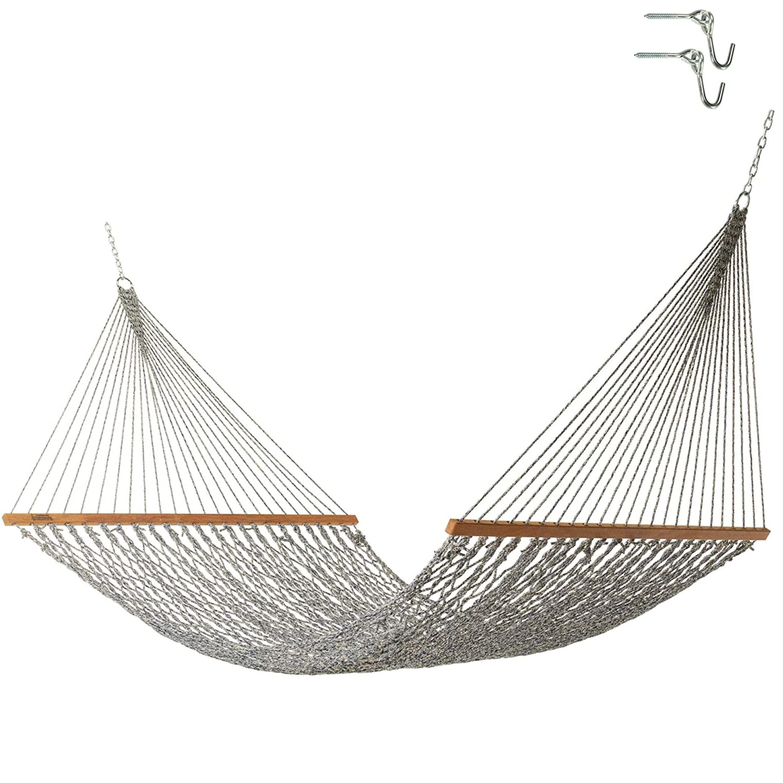 Premium Handwoven Hatteras Hammocks - 13 ft. x 60 in Navy Oatmeal Heirloom Tweed Duracord Rope Hammock with Free Extension Chains & Tree Hooks, 450 LB Weight Capacity - Perfect for Backyard, Patio, Beach & Camping - Made in USA