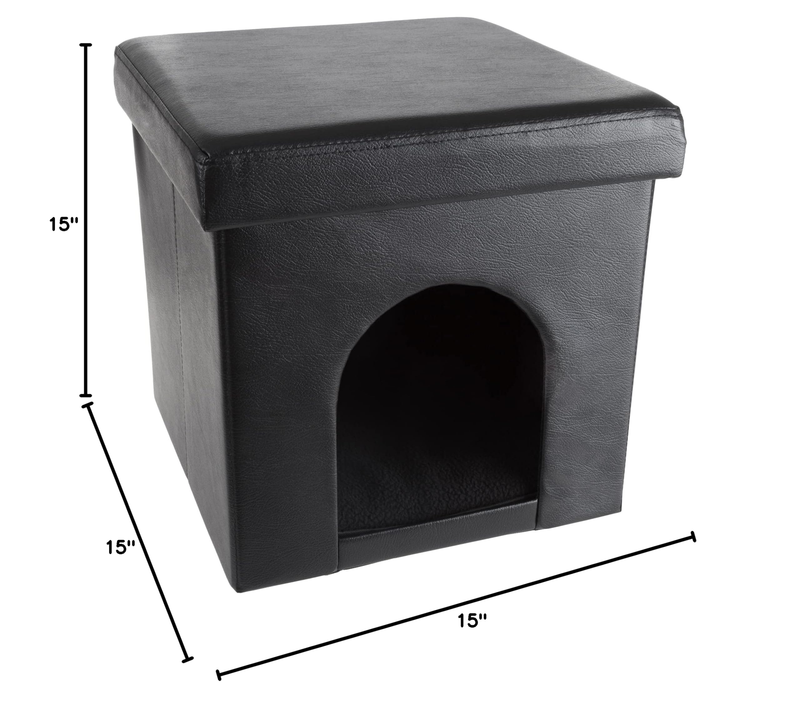 PETMAKER Collapsible Cat House & Dog Ottoman - Soft Cushioned Pet Bed with Footrest & Removable Pillow for Small Cats & Dogs - Perfect for Living Room, Bedroom & Office (Black)