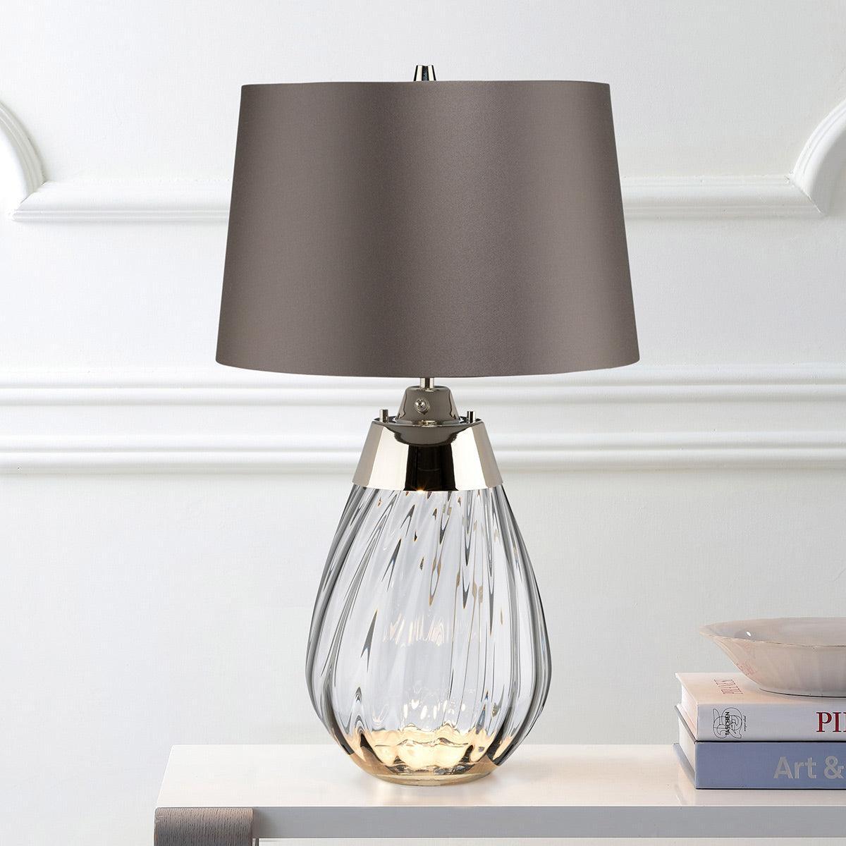 Elstead Lighting Lena 2-Light Small Smoke Glass Table Lamp - Modern Bedside & Living Room Lighting for Home Decor