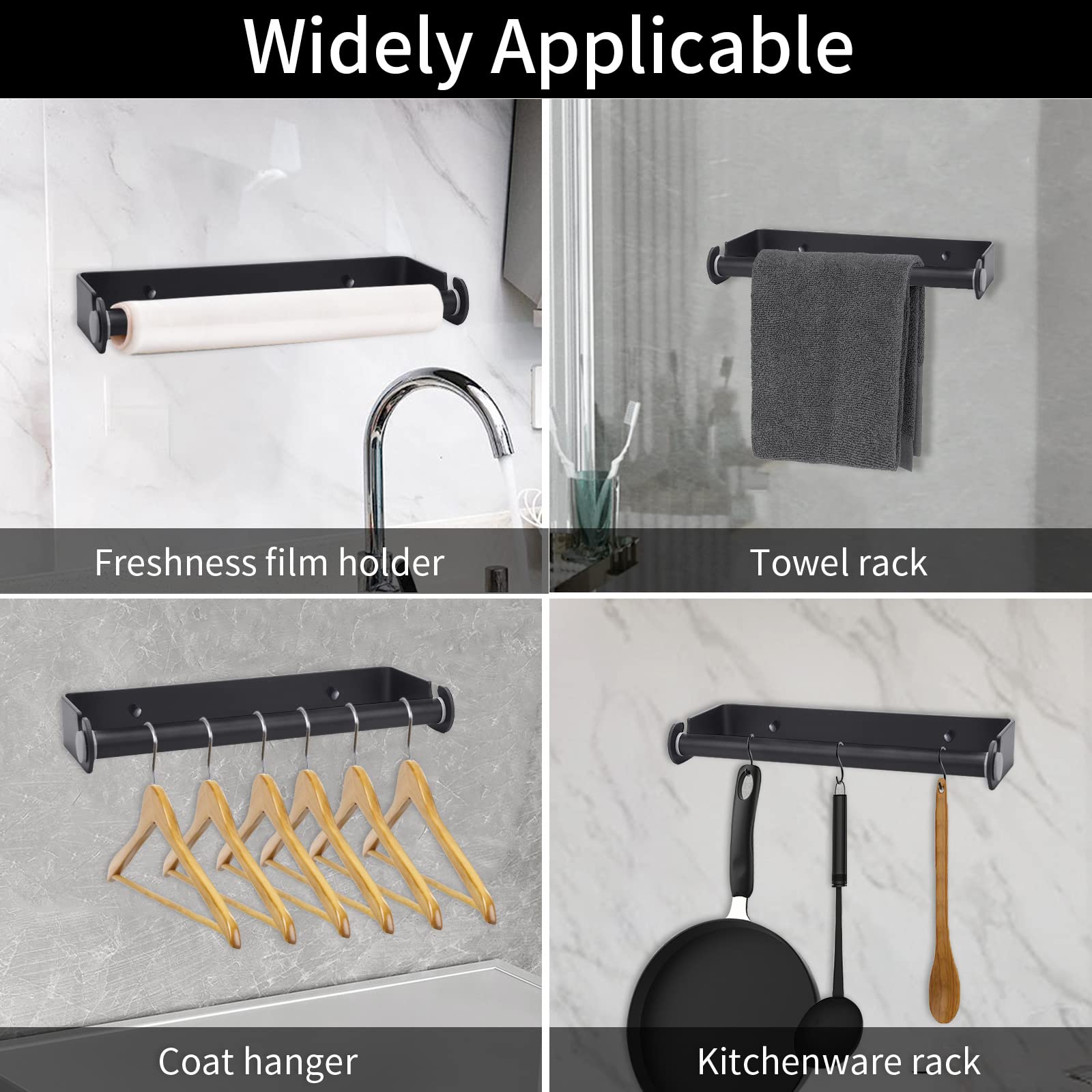 Under Cabinet Paper Towel Holder - No Drill Adhesive or Screw Mount, Space Saving Kitchen & Bathroom Organizer (Black) - Perfect for Small Spaces, RVs, Dorms & Apartments