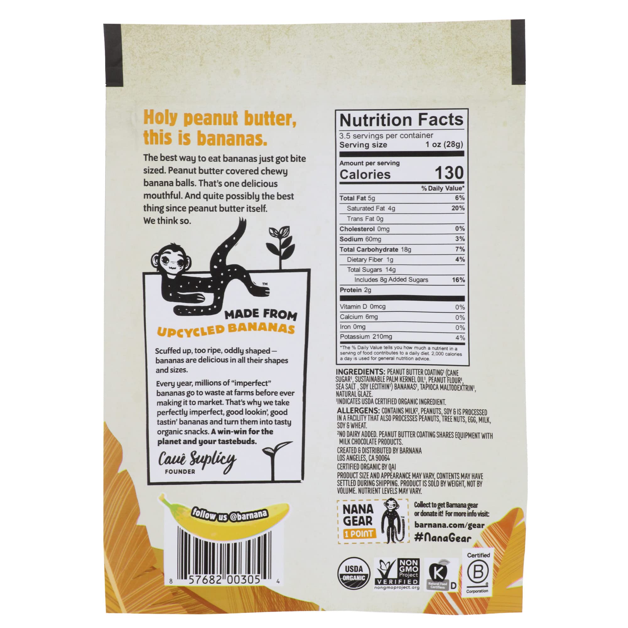 Organic Peanut Butter Dipped Banana Bites - USDA Certified, Kosher & Paleo Friendly - Chewy Real Fruit Snack (3.5oz, 12-Pack) - Perfect for On-the-Go, School Lunches & Healthy Office Snacking