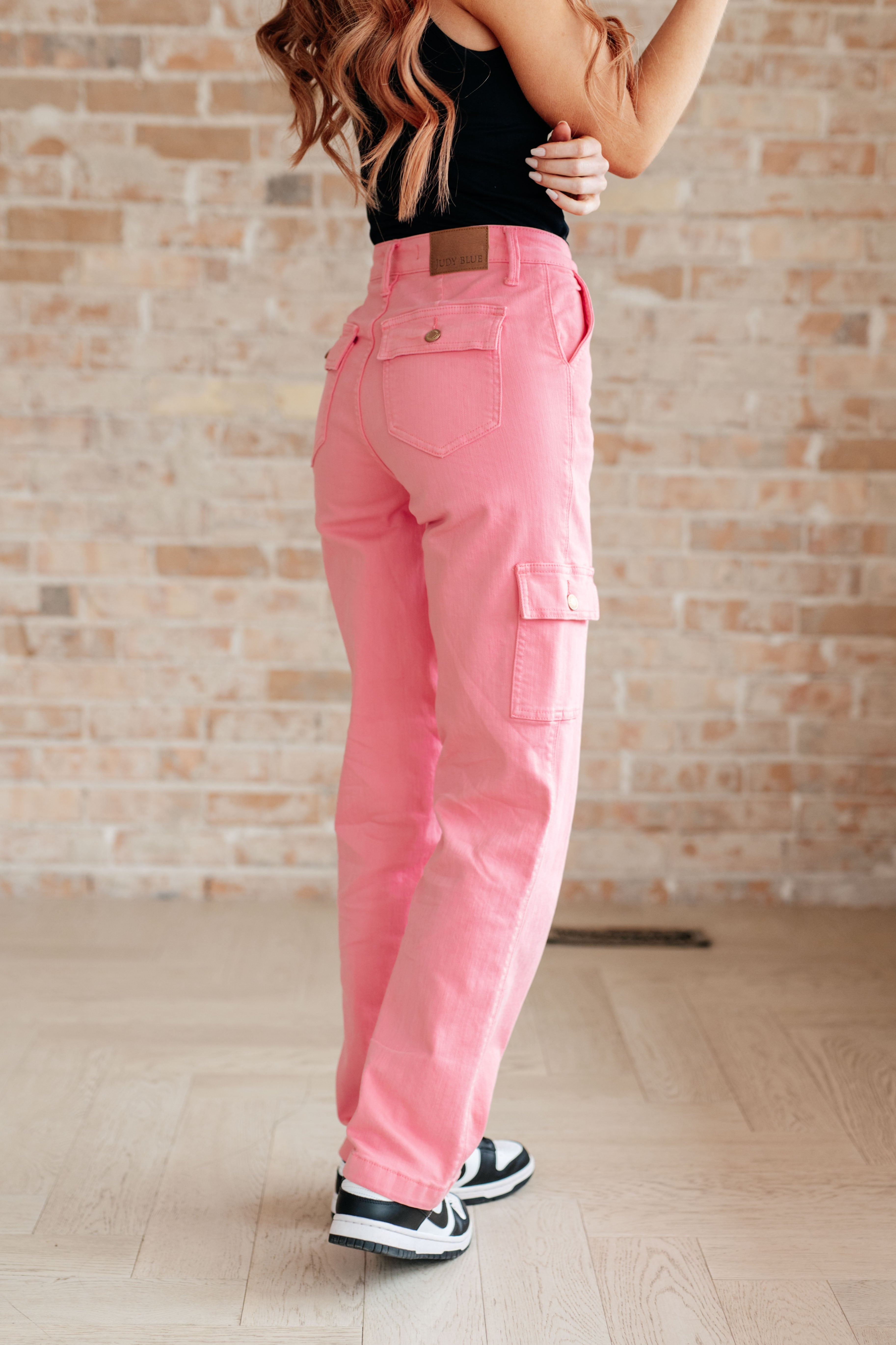Peggy High Rise Cargo Straight Jeans for Women - Pink Denim Pants with Pockets | Casual Streetwear, Workwear & Everyday Fashion Outfits