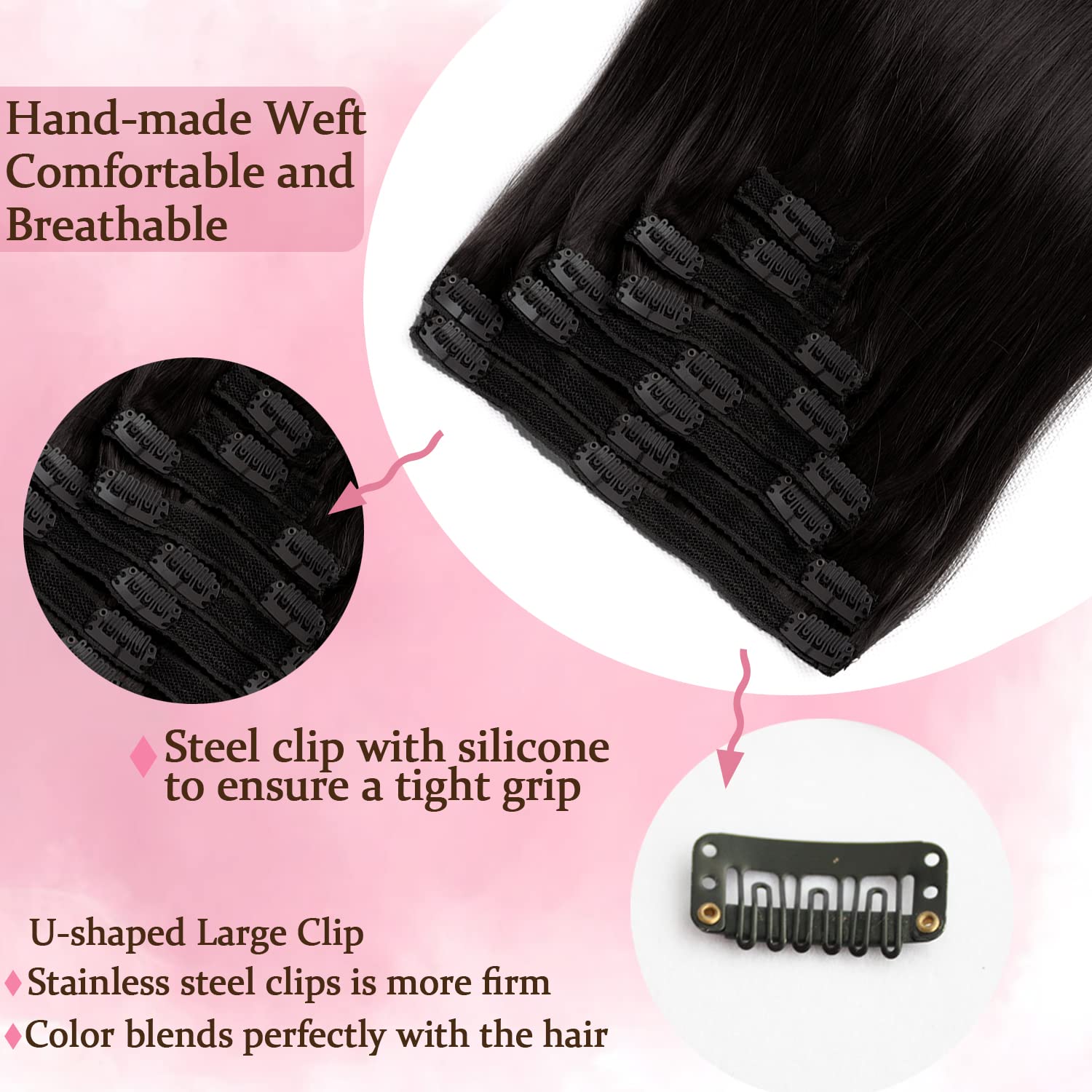 Clip-In Human Hair Extensions 22 Inch 8pcs 120g - 100% Remy Natural Black Straight Hair (#1B) for Volume & Length - Perfect for Parties, Weddings & Daily Styling