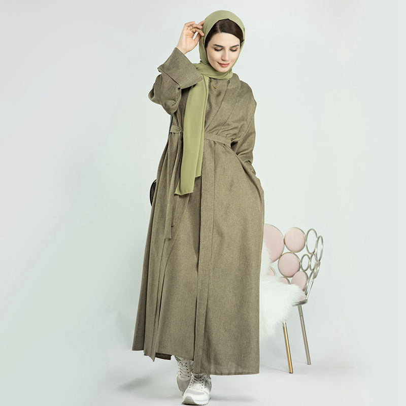 Turkish Dubai Muslim Women Cotton Blended Open Abaya Dress - Modest Islamic Prayer Dress for Women, Elegant Long Sleeve Cover Up for Mosque, Eid & Daily Wear