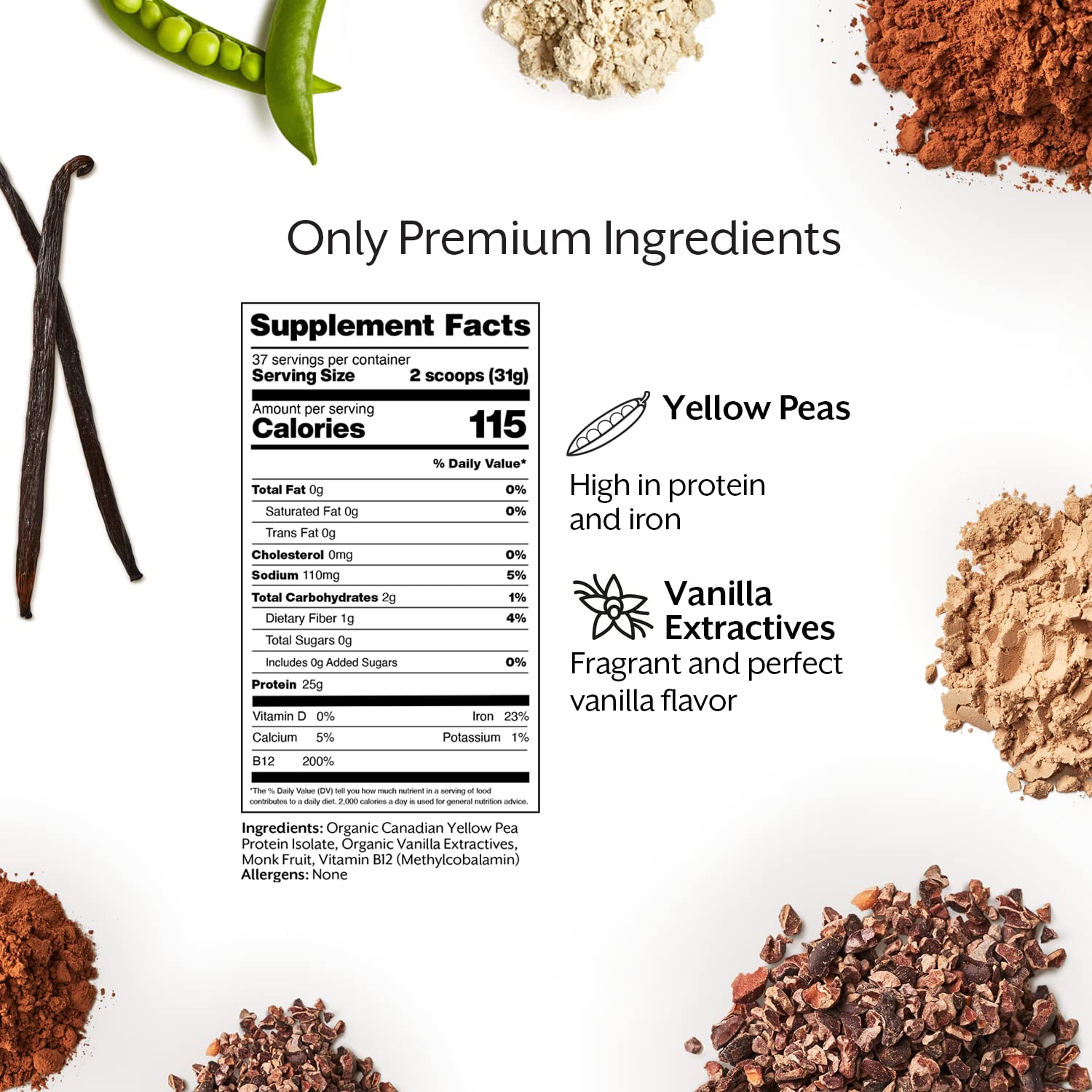 Promix Plant-Based Vegan Protein Powder, Vanilla Flavor - 2.5lb Bulk Pea Protein with Vitamin B12 - Gluten-Free Post Workout Recovery Shake for Fitness, Smoothies, Baking & Cooking - Perfect for Athletes, Gym Lovers & Healthy Lifestyle