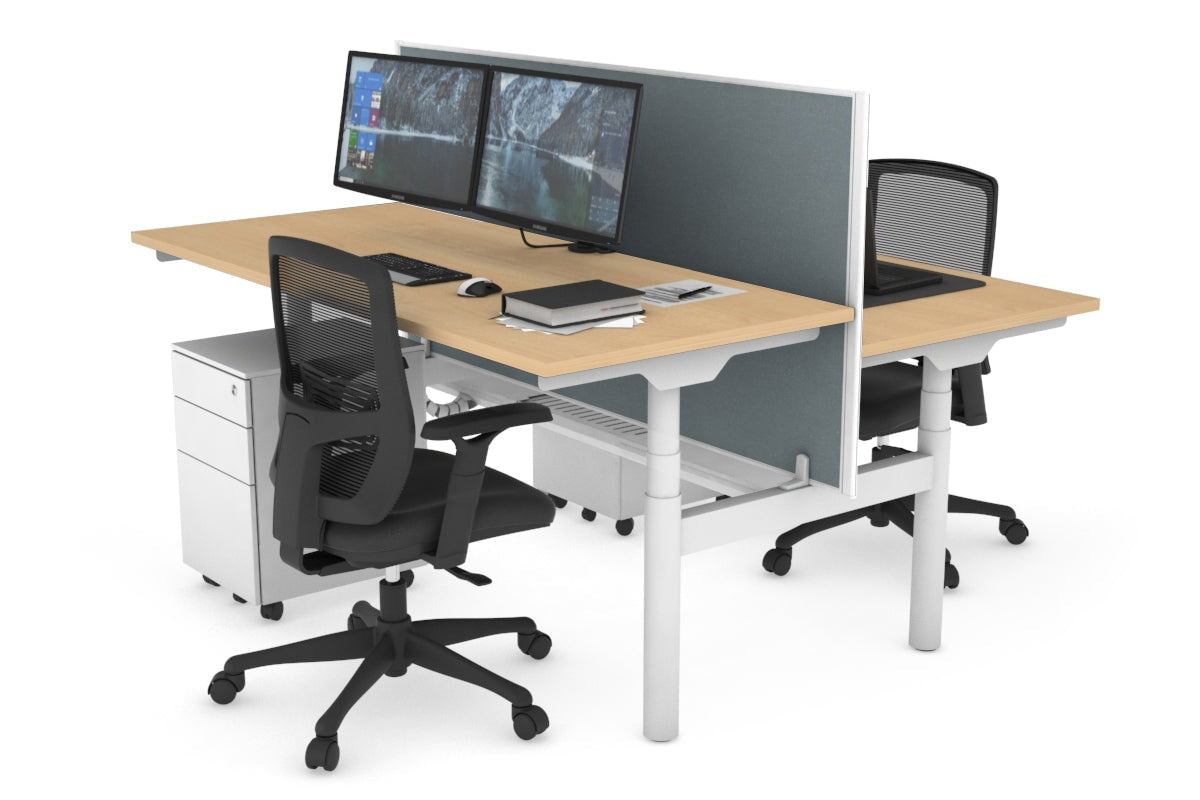 Flexi Premium Height Adjustable 2-Person H Bench Workstation - White Frame [1800L x 700W] - Ideal for Office, Home Workspace & Collaborative Environments