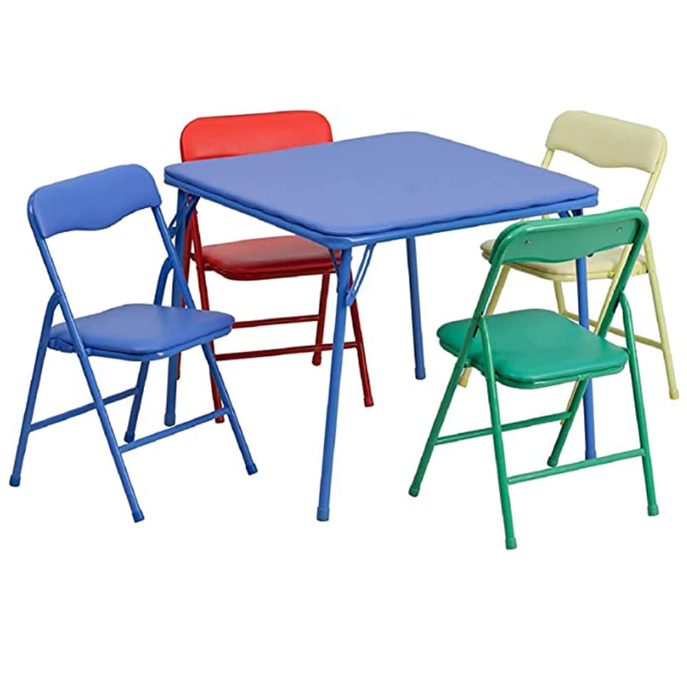 Oakestry 5-Piece Kids Folding Table & Chair Set - Colorful Activity Table with Space-Saving Design, Lightweight Children's Furniture for Playroom, Classroom & Home Use