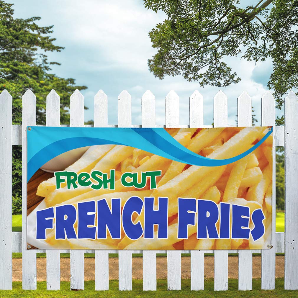 Premium Vinyl Banner - Multiple Sizes (48x96 Inches) | Weatherproof Outdoor Restaurant Sign with 8 Grommets | Perfect for Food Trucks, Cafes & Outdoor Advertising | Yellow Fresh Cut French Fries Design