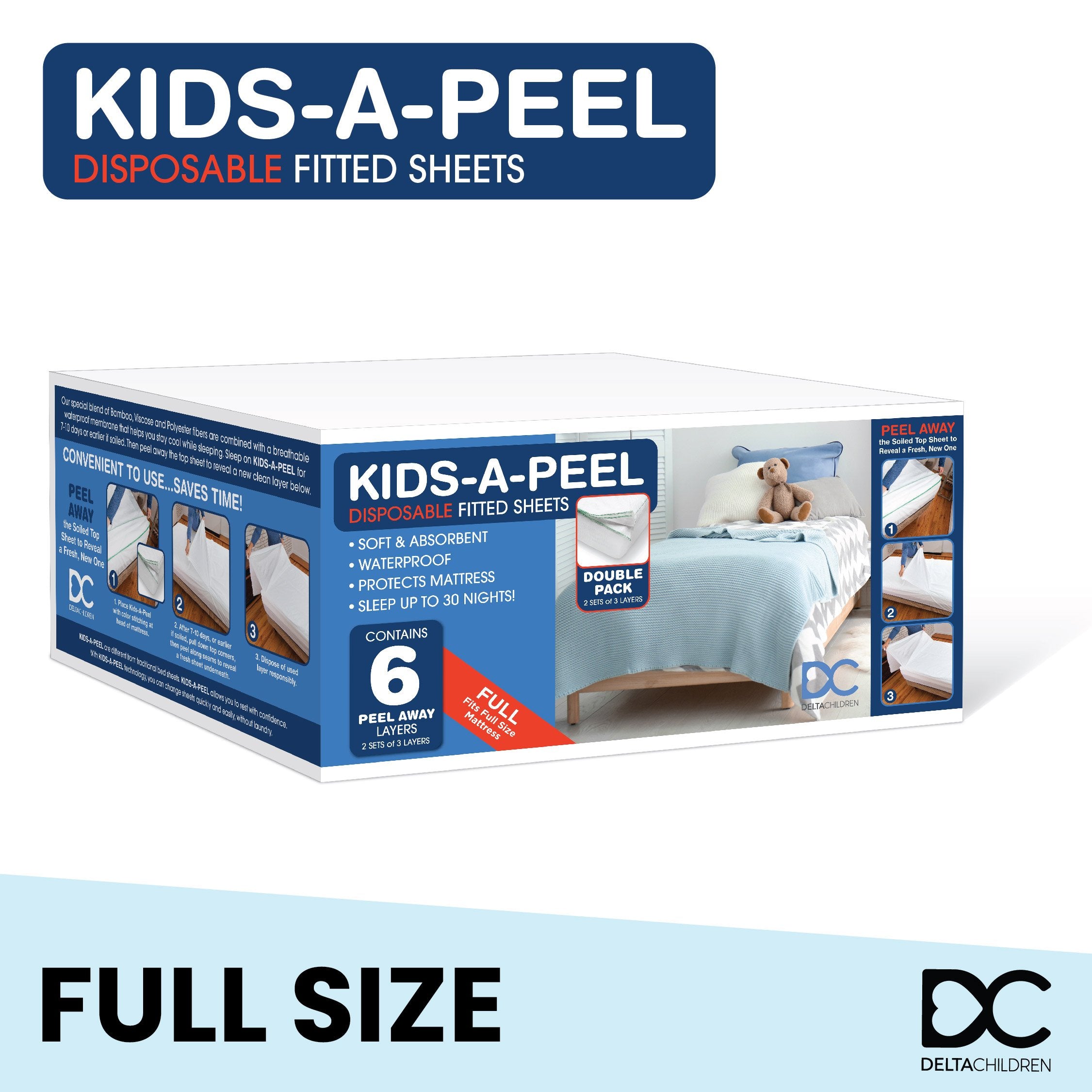 6 Pack Kids A Peel Disposable Fitted Sheets - Waterproof & Breathable Soft Bed Pads for Mattress Protection - Perfect for Travel, Daycare, and Potty Training