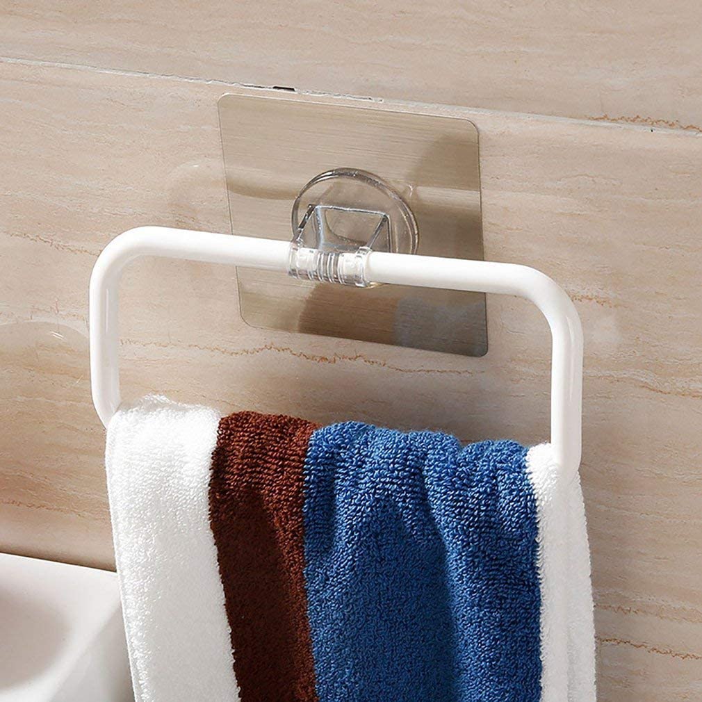Magic Sticker Self-Adhesive Plastic Towel Holder Ring - Wall Mount Napkin Hanger for Bathroom & Kitchen - Strong Adhesive No Drilling Needed - Perfect for Towels, Washcloths & Napkins (18 x 12.2 CM) - Ideal for Small Spaces, Apartments & RVs