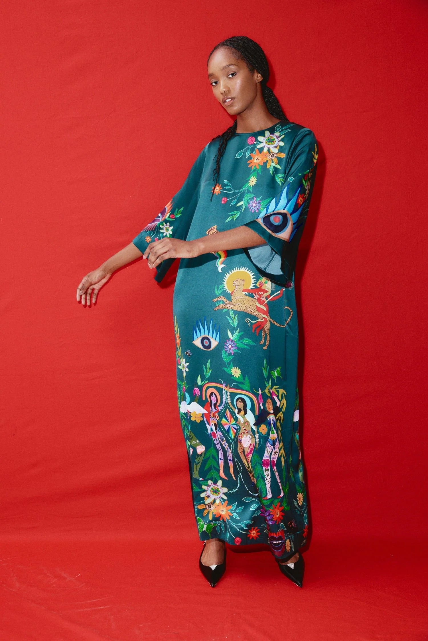Elegant AGATHA MIDI DRESS for Women - Flowy Summer Dress with Floral Print - Perfect for Beach Vacation, Date Night & Casual Outings