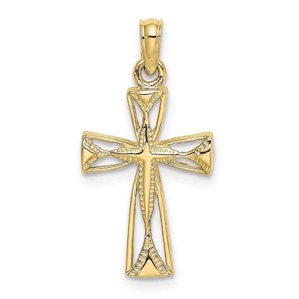 10K Yellow Gold Cut-Out Cross Pendant with Triangle Ends - Elegant Religious Jewelry for Women - Perfect for Baptism, Confirmation, and Everyday Faith-Based Fashion