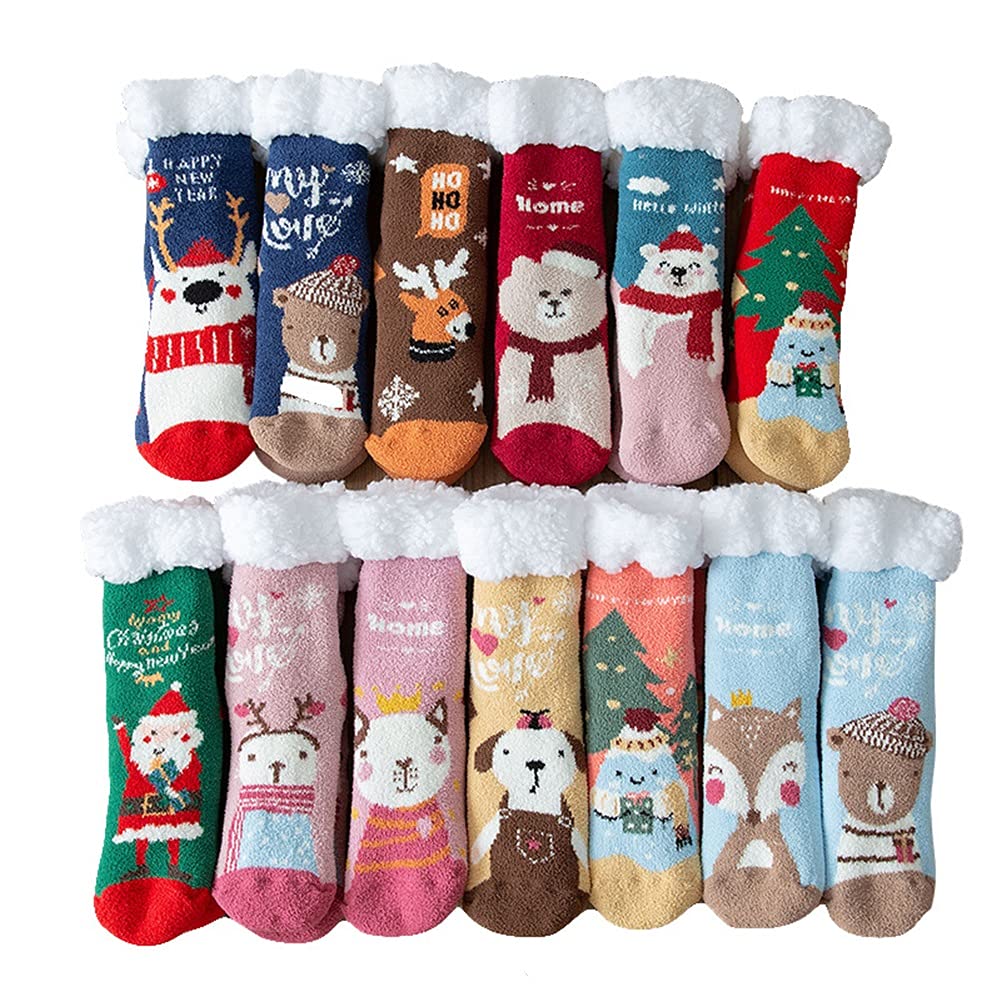 13 Pairs Women's Winter Thickened Wool Socks - Cozy Non-Slip Floor Slipper Socks for Home, Indoor & Outdoor Wear - Soft Warm Fuzzy Socks for Women & Girls (One Size, Assorted Colors) - Perfect for Lounging, Sleeping & Cold Weather Comfort
