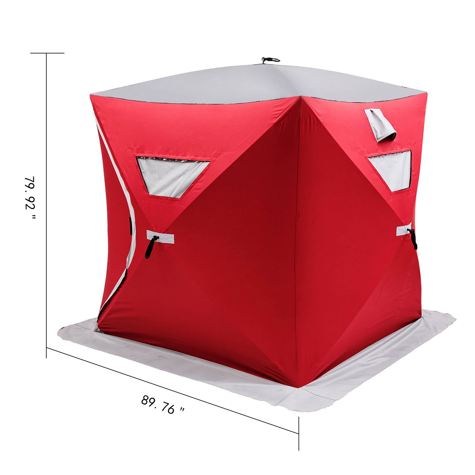 2/3/4/8 Person Ice Fishing Shelter Tent - 300D Oxford Fabric Portable Ice Fishing Shelter - Waterproof & Windproof for Winter Fishing - Perfect for Ice Fishing, Camping, and Outdoor Adventures (Red, 3-Person)