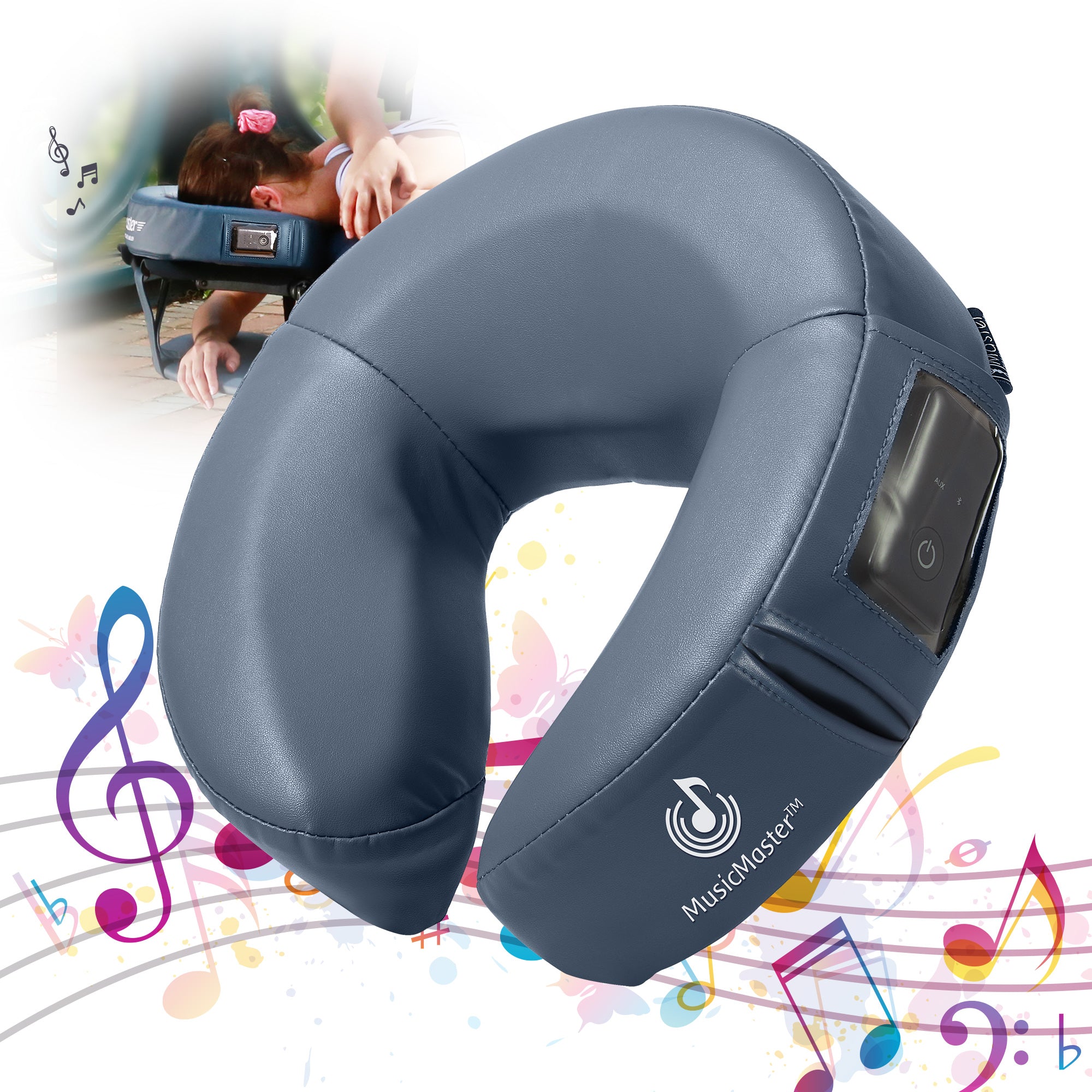 MusicMaster Crescent Round High Fidelity Bluetooth Headrest - Premium Sound Face Cushion for Cars & Travel (Black) | Perfect for Road Trips, Commuting & Relaxation
