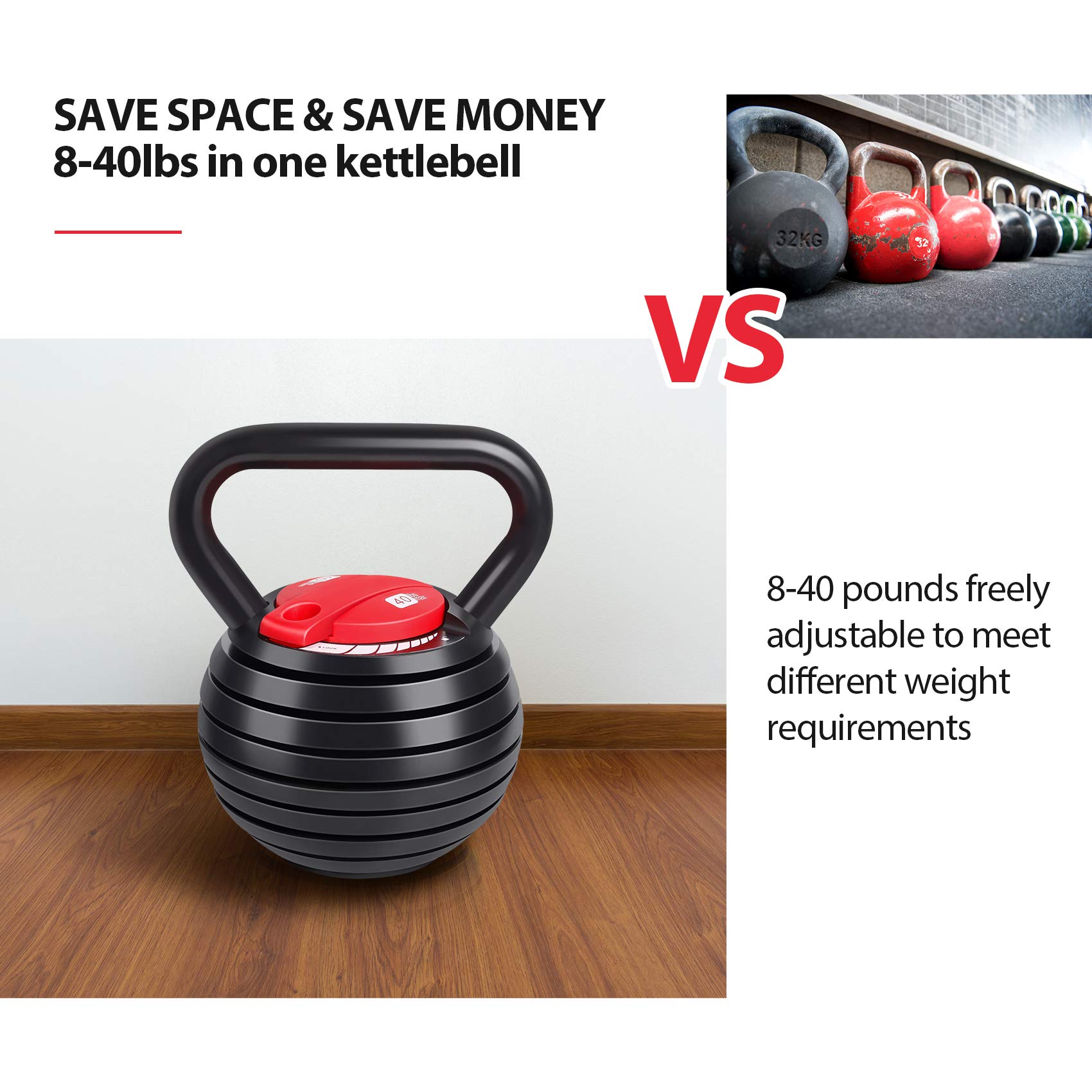 TopMade Adjustable Kettlebell Weights Set - 5lb, 8lb, 9lb, 12lb Cast Iron Free Weights for Home Gym - Strength Training, Core Workouts & Ballistic Exercises - Perfect for Men & Women Fitness Enthusiasts