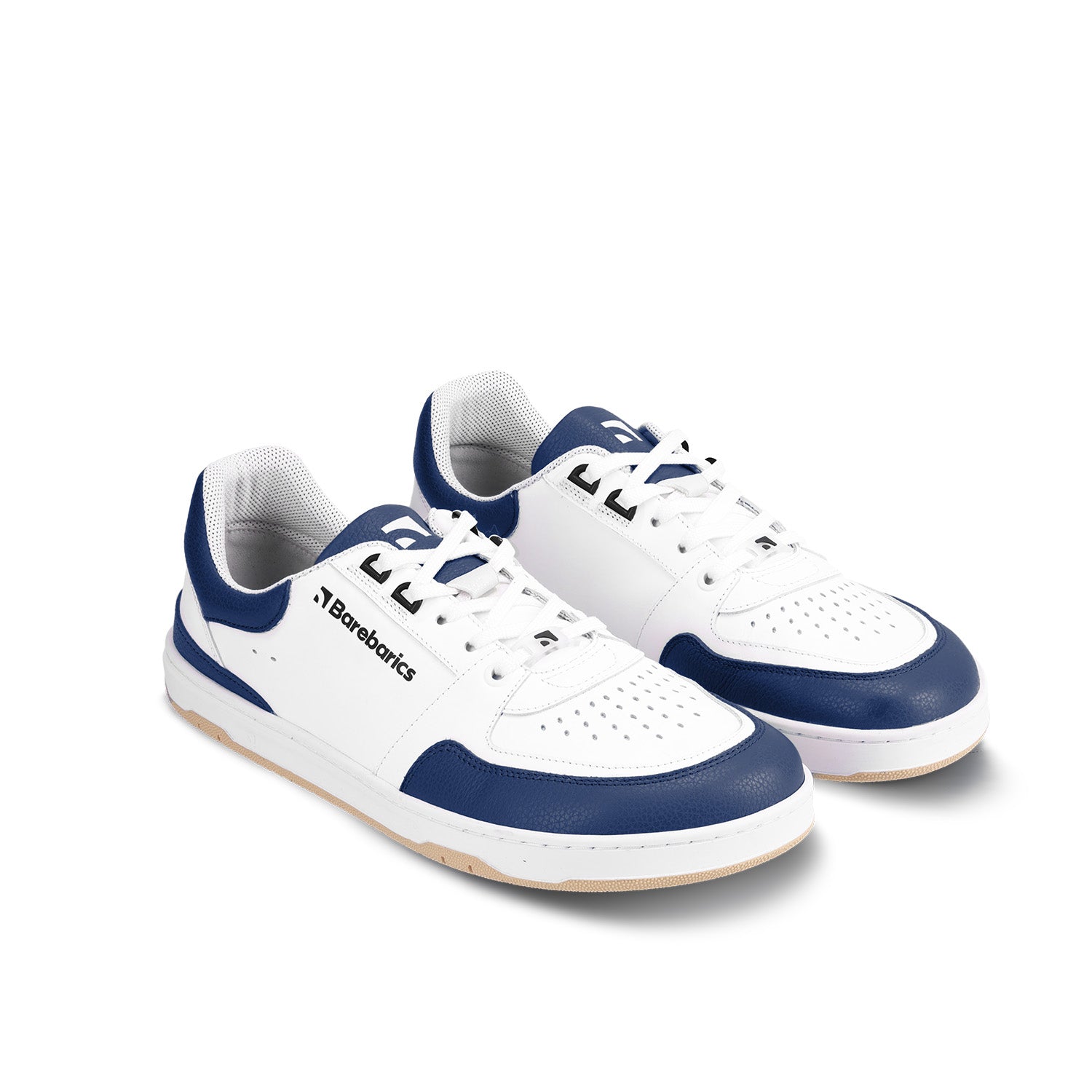 Barebarics Wave Barefoot Sneakers for Men & Women - White & Dark Blue Minimalist Shoes for Running, Walking & Gym Workouts