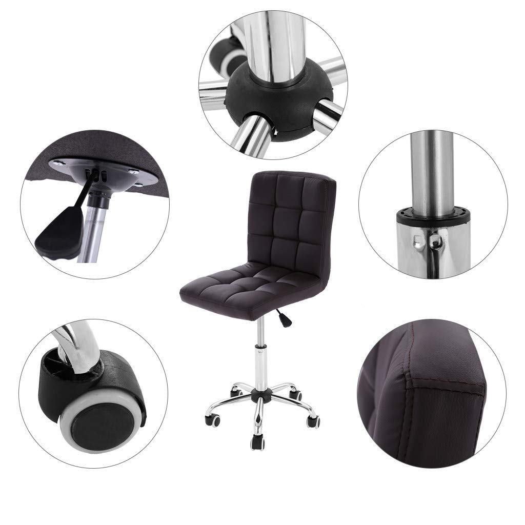Adjustable Black PU Leather Armless Mid Back Swivel Office Chair - Ergonomic Computer Desk Chair for Home & Office Workspace, Gaming, Study, and Conference Rooms
