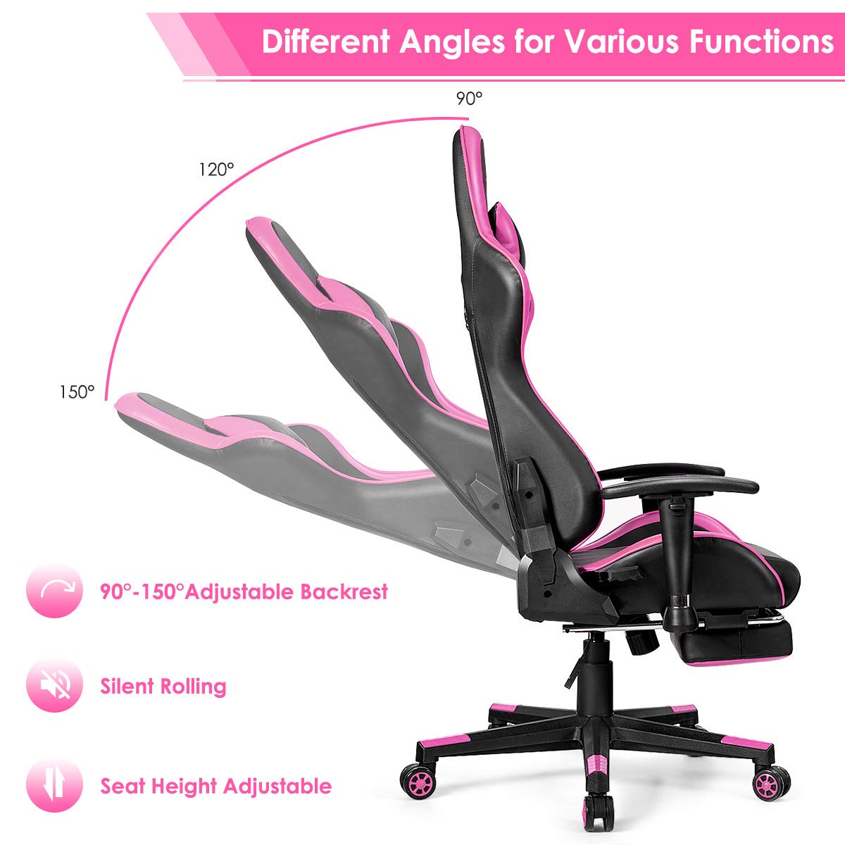 GOFLAME Ergonomic Gaming Chair - Racing Style High Back Office Chair with Adjustable Lumbar Support, Headrest, Footrest & Massage Function | Perfect for PC Gaming, Home Office & Esports Setup
