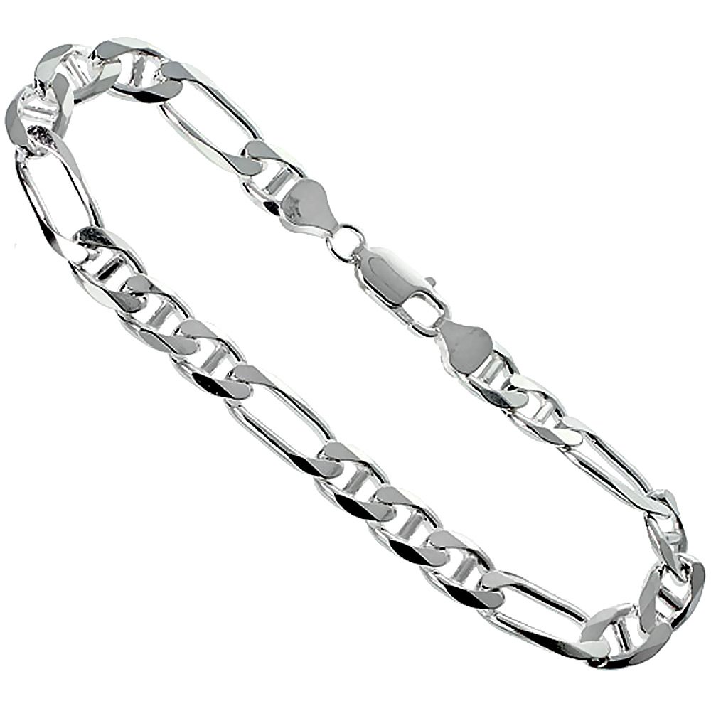 Sterling Silver 8mm Figarucci Link Chain Necklace & Bracelet Set - Hypoallergenic Nickel Free Italian Jewelry (7-30 Inch) - Perfect for Gifts, Weddings & Everyday Elegance