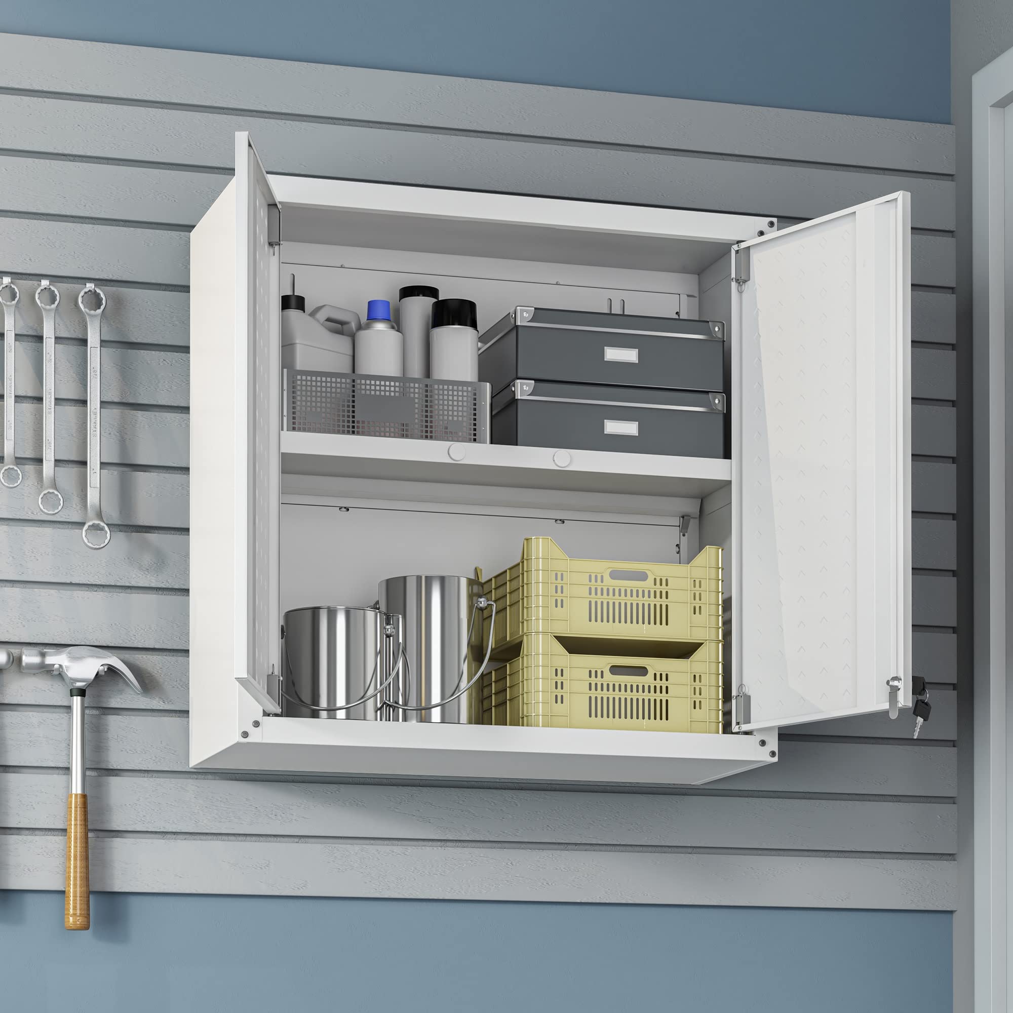 Manhattan Comfort Fortress Storage Units - White | Modern Home & Office Organization Solutions for Small Spaces | Perfect for Bedroom, Living Room & Closet Storage