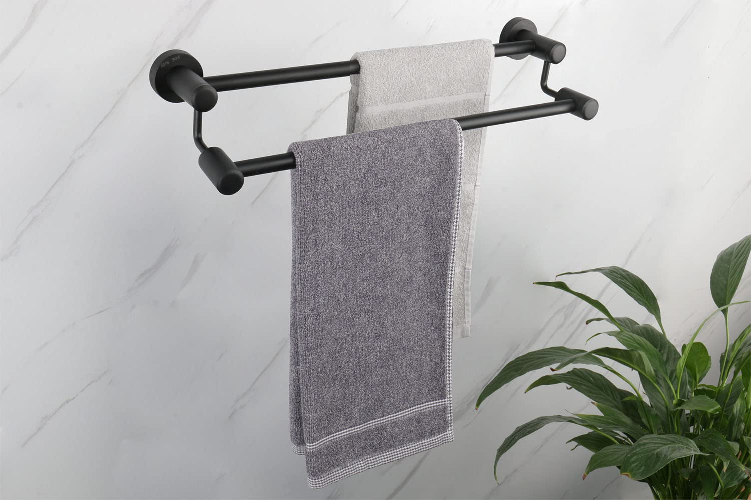 Premium Double Towel Bar - Thickened SUS304 Stainless Steel Bathroom Towel Rack, Heavy Duty Wall Mounted Towel Holder for Bathroom Accessories (Matte Black, 16 Inch) - Perfect for Spa, Guest Bathrooms & Luxury Home Decor