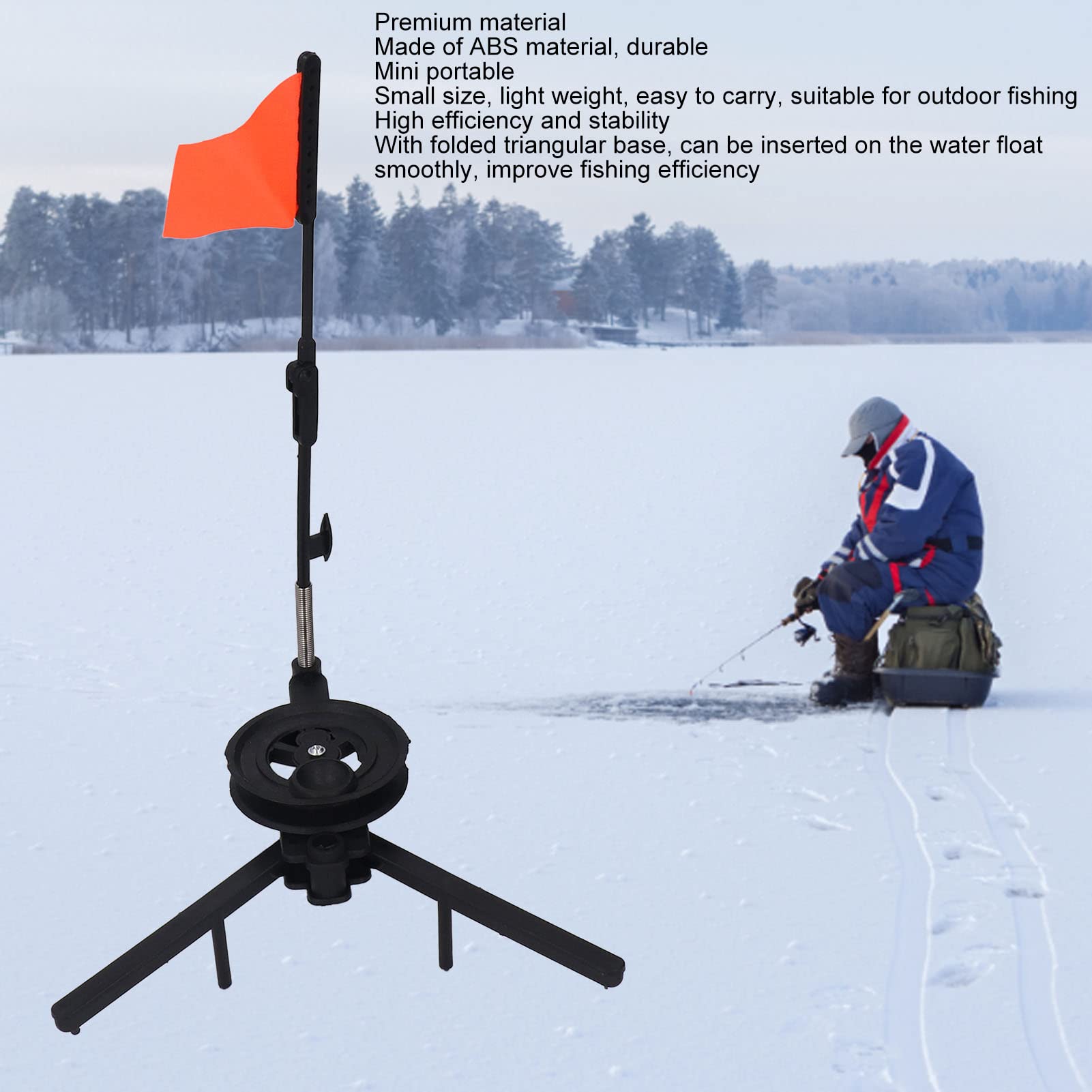 TopYond Winter Ice Fishing Flag - High Visibility Triangular Marker with Fixed Tip-Up Pole for Ice Fishing | Perfect for Ice Holes, Lake Fishing & Winter Angling