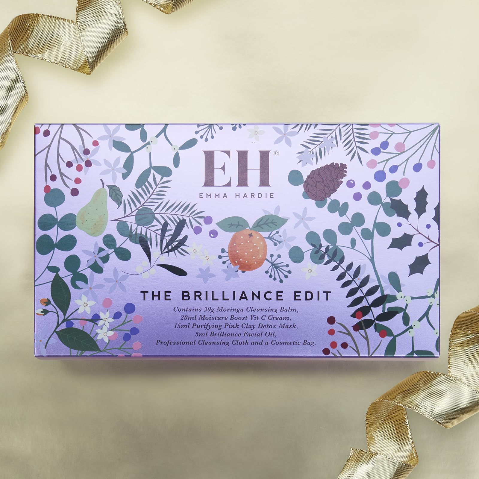 Emma Hardie Brilliance Holiday Gift Set - Moringa Cleansing Balm, Vitamin C Cream, Pink Clay Mask & Facial Oil with Reusable Cloths & Cosmetic Bag | Travel Size Skincare Set for Gifting, Spa Days & On-the-Go Beauty Routine