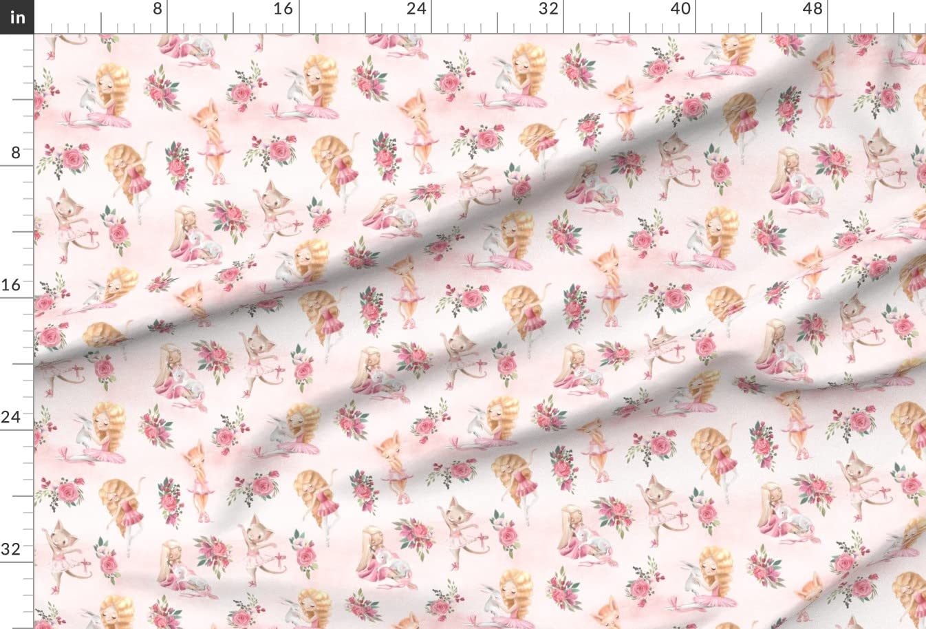 Little Ballerinas Cats Unicorns Printed Minky Fabric - Blush Pink Background with Flowers - Soft Plush Fat Quarter for Sewing Baby Blankets, Quilt Backing & DIY Projects - Perfect for Nursery Decor, Kids Clothing & Crafting