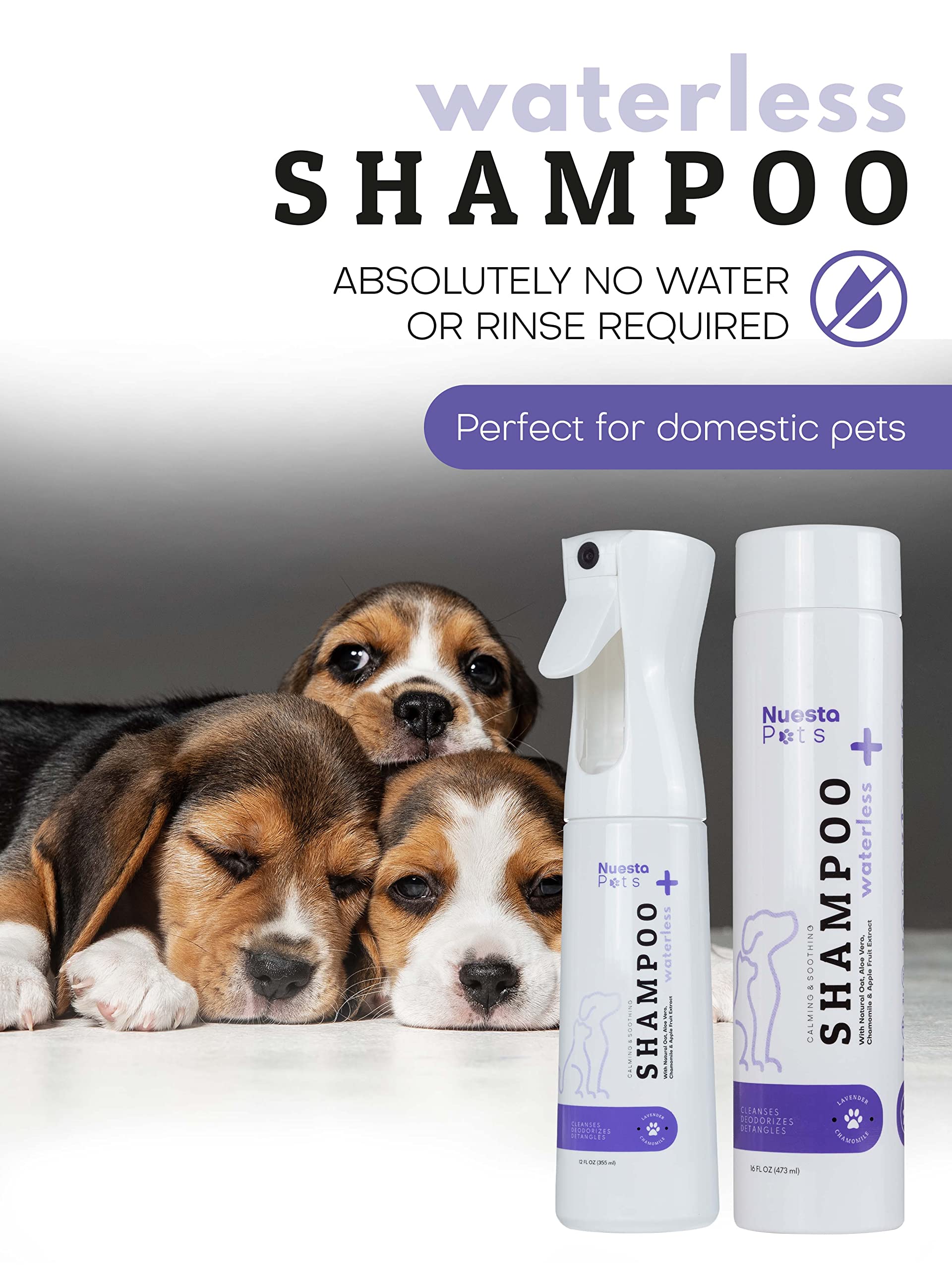 Hypoallergenic Waterless Dog Shampoo for Sensitive Skin - Lavender & Chamomile No Rinse Pet Wash | 4-in-1 Formula Cleans, Moisturizes, Conditions & Deodorizes | Perfect for Travel, Post-Walk Freshening & Between Baths