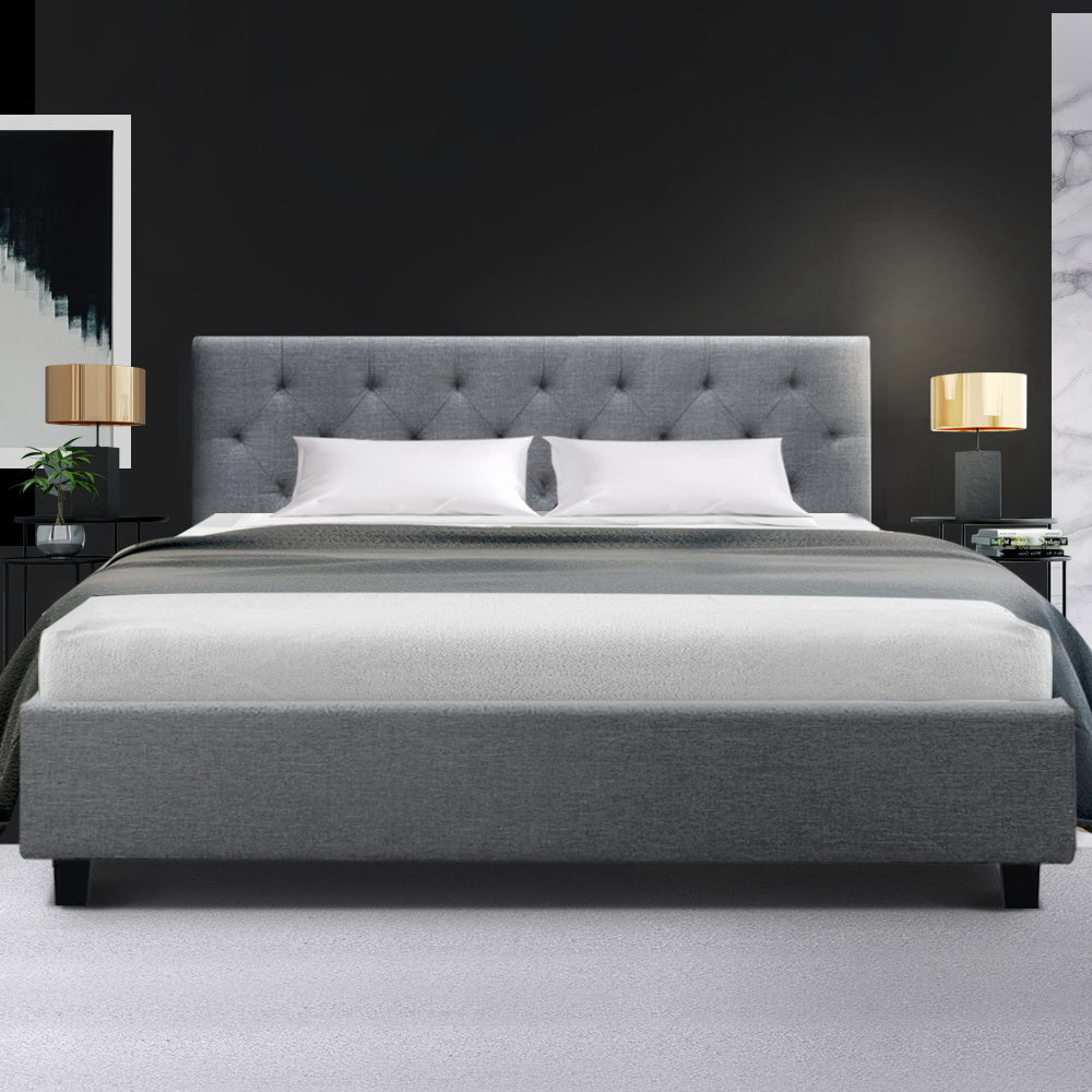 Hyams Queen Bed Frame with Wooden Slats - Sturdy Grey Metal Platform Bed for Bedroom, Guest Room, or Dorm | Easy Assembly & Noise-Free Design