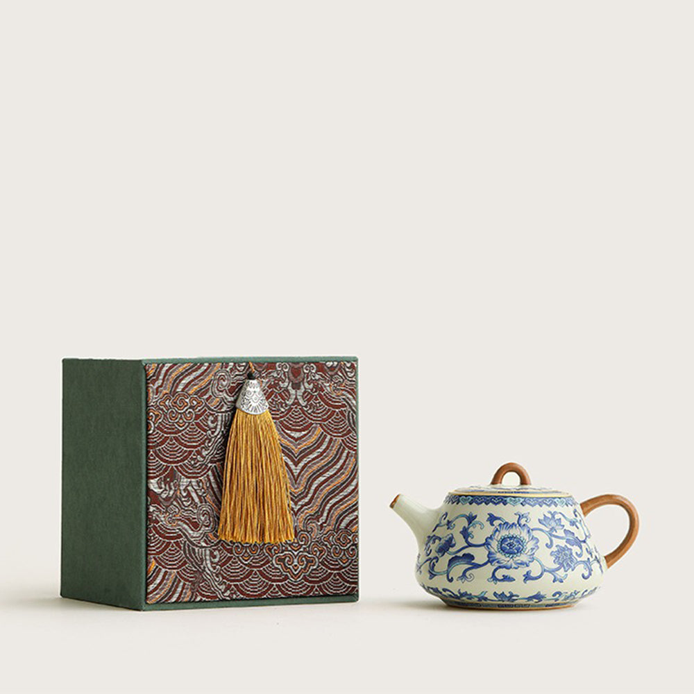 Exquisite Chinese Blue and White Ruyao Shi Piao Teapot - Handcrafted Ceramic Teapot for Tea Lovers | Perfect for Home, Office, and Gift Giving