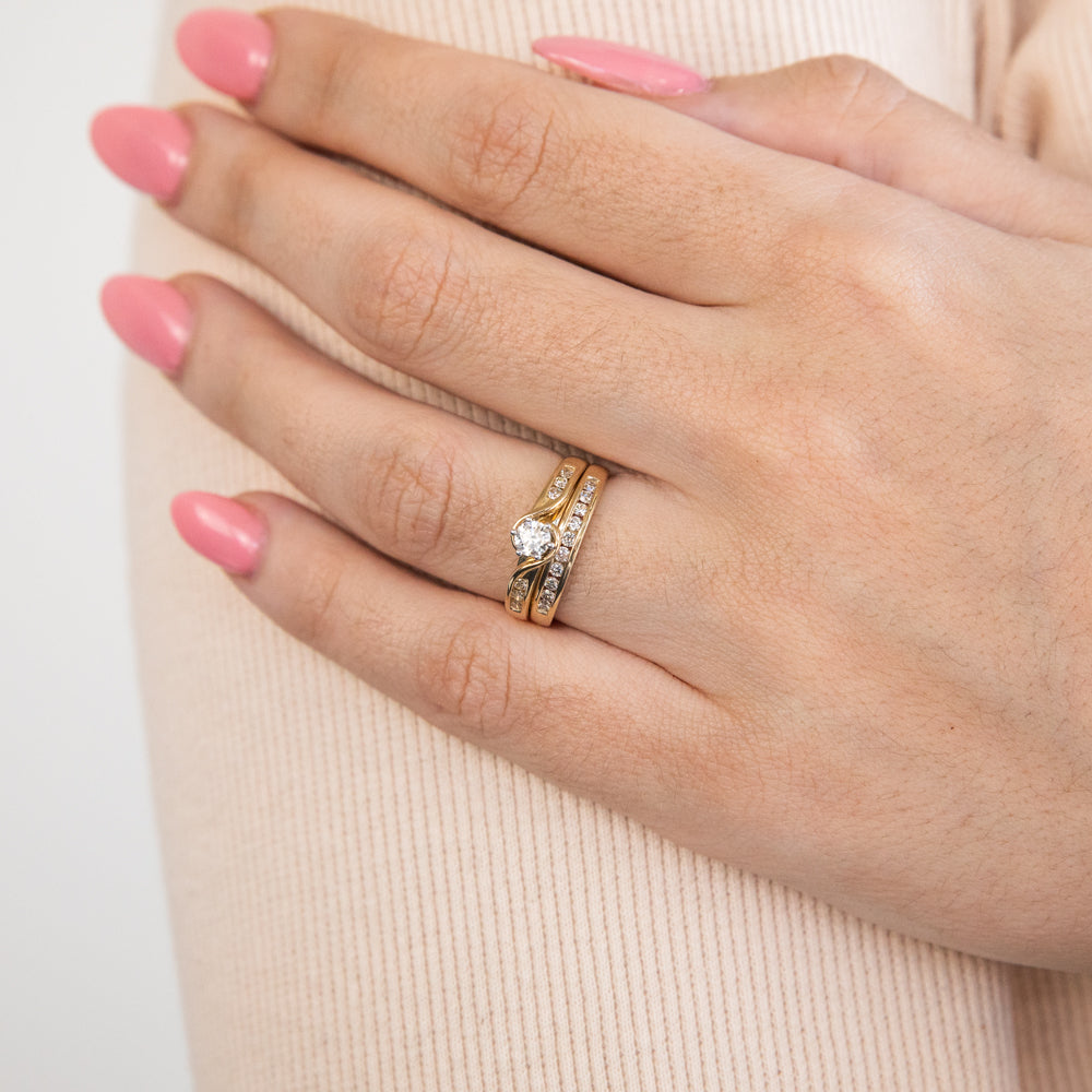 14K Yellow Gold Diamond Bridal Ring Set - 0.5ct Total Weight, 16 Round Cut Diamonds, Wedding Engagement Band for Women - Perfect for Proposals, Anniversaries & Bridal Jewelry Gifts