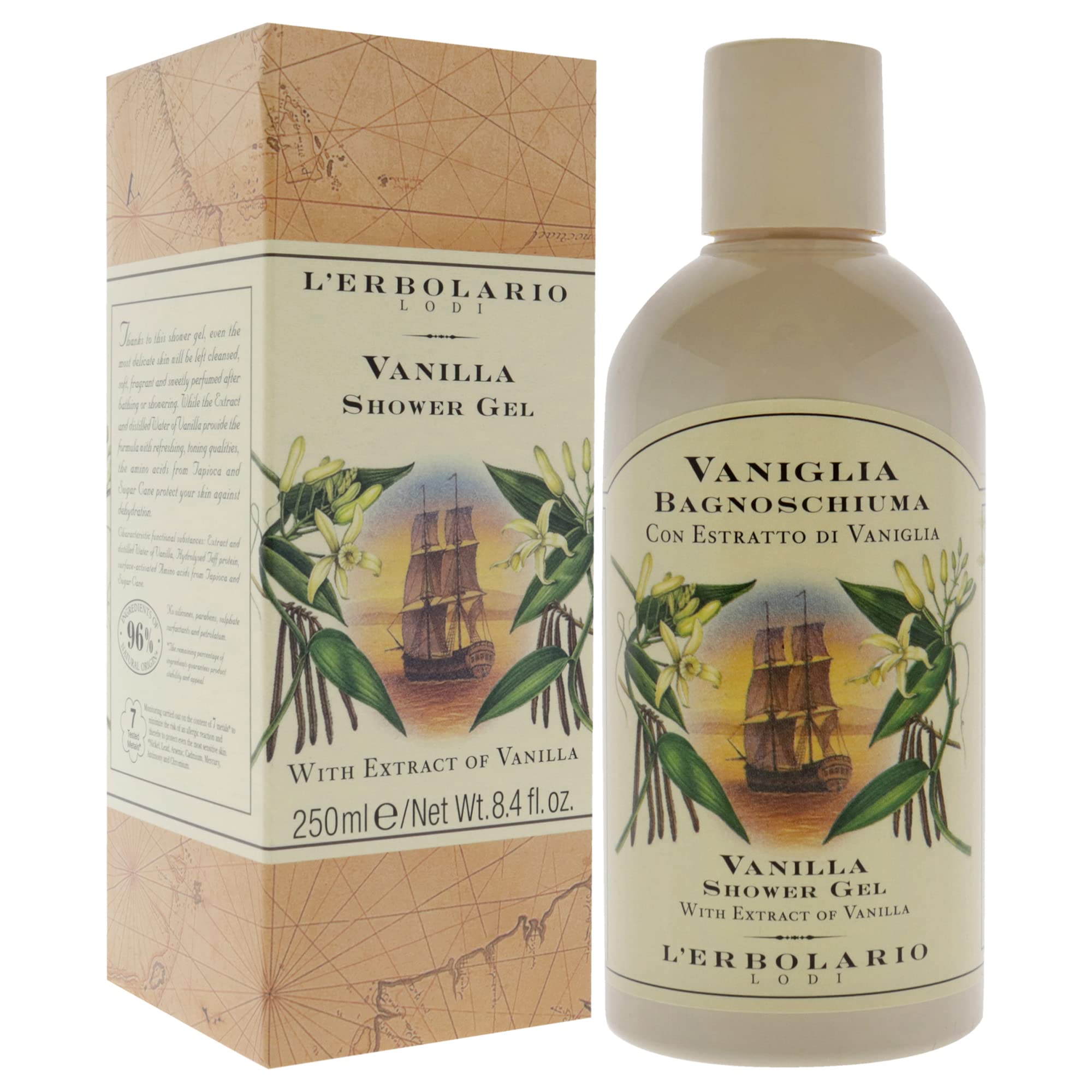 LErbolario Vanilla Shower Gel for Men & Women - 8.4 oz Moisturizing Body Wash for Dry Skin - Perfect for Daily Shower & Spa Relaxation at Home