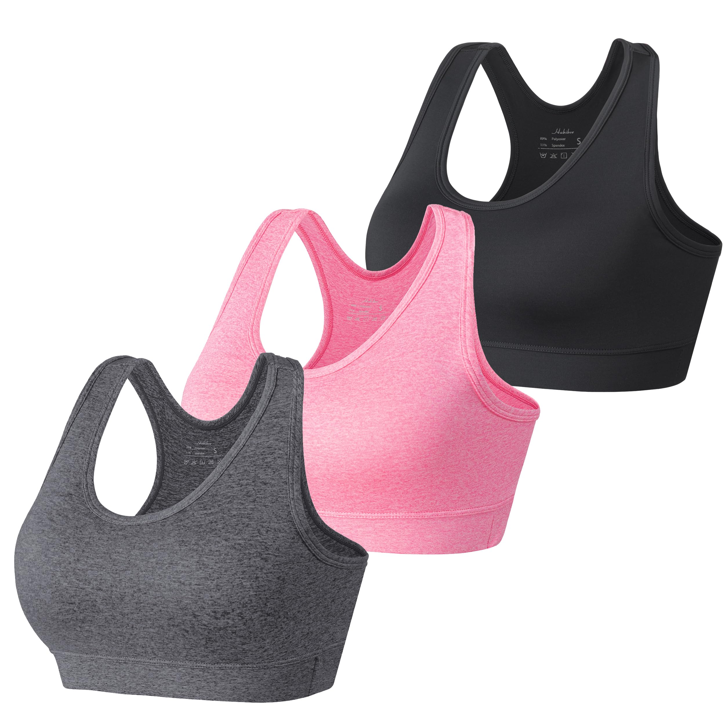 Habibee Women's Medium Support Sports Bra - Racerback Workout & Yoga Bra with Removable Padding - Gym Activewear for Running, Fitness & Daily Wear