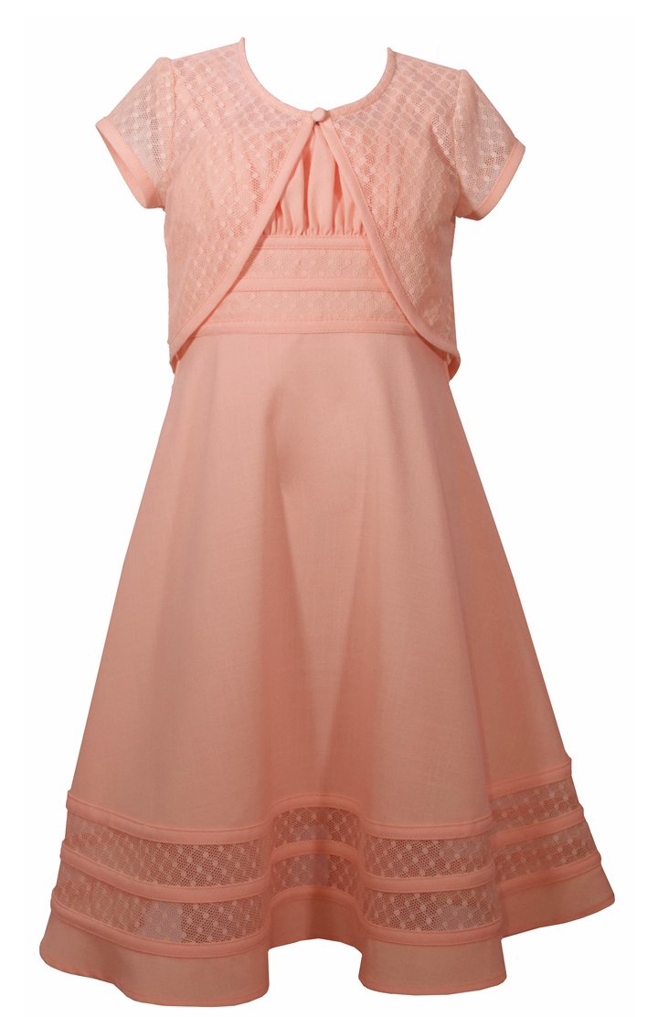 Bonnie Jean Girls Linen and Lace Fit Flare Dress with Jacket Set - Elegant Church, Party & Special Occasion Outfit for Toddlers